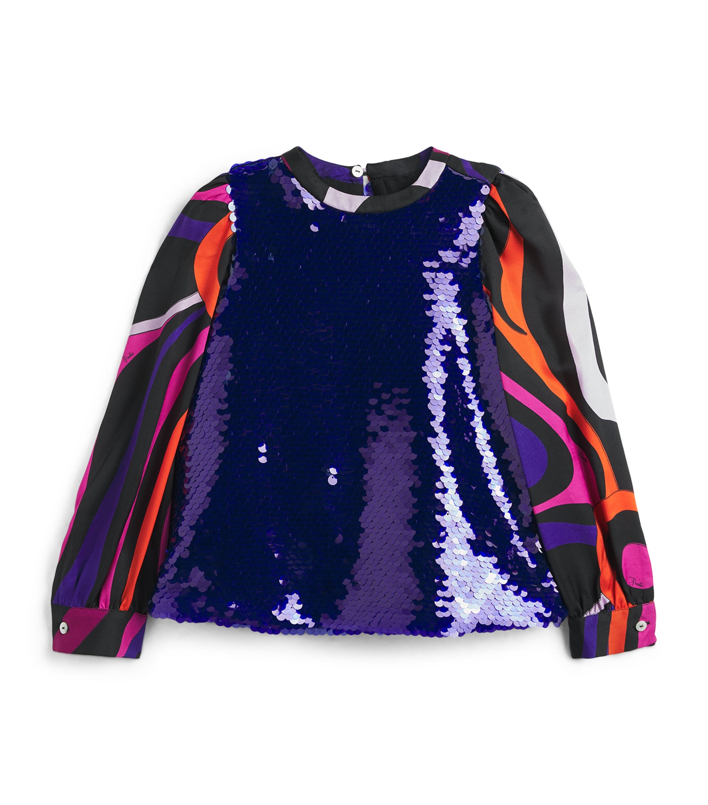 PUCCI Junior Long-Sleeve Sequin Top (4-14 Years) Blue Image 1