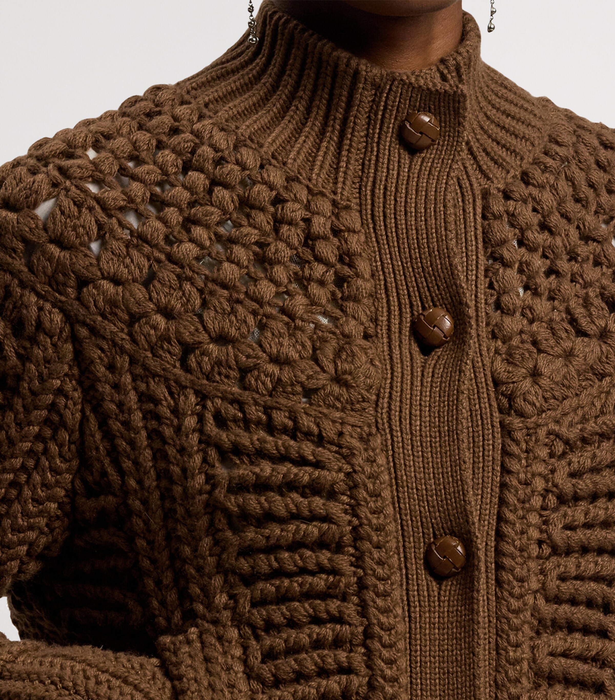 Cashmere Hand-Knit Yoke Cardigan COGNAC Image 9