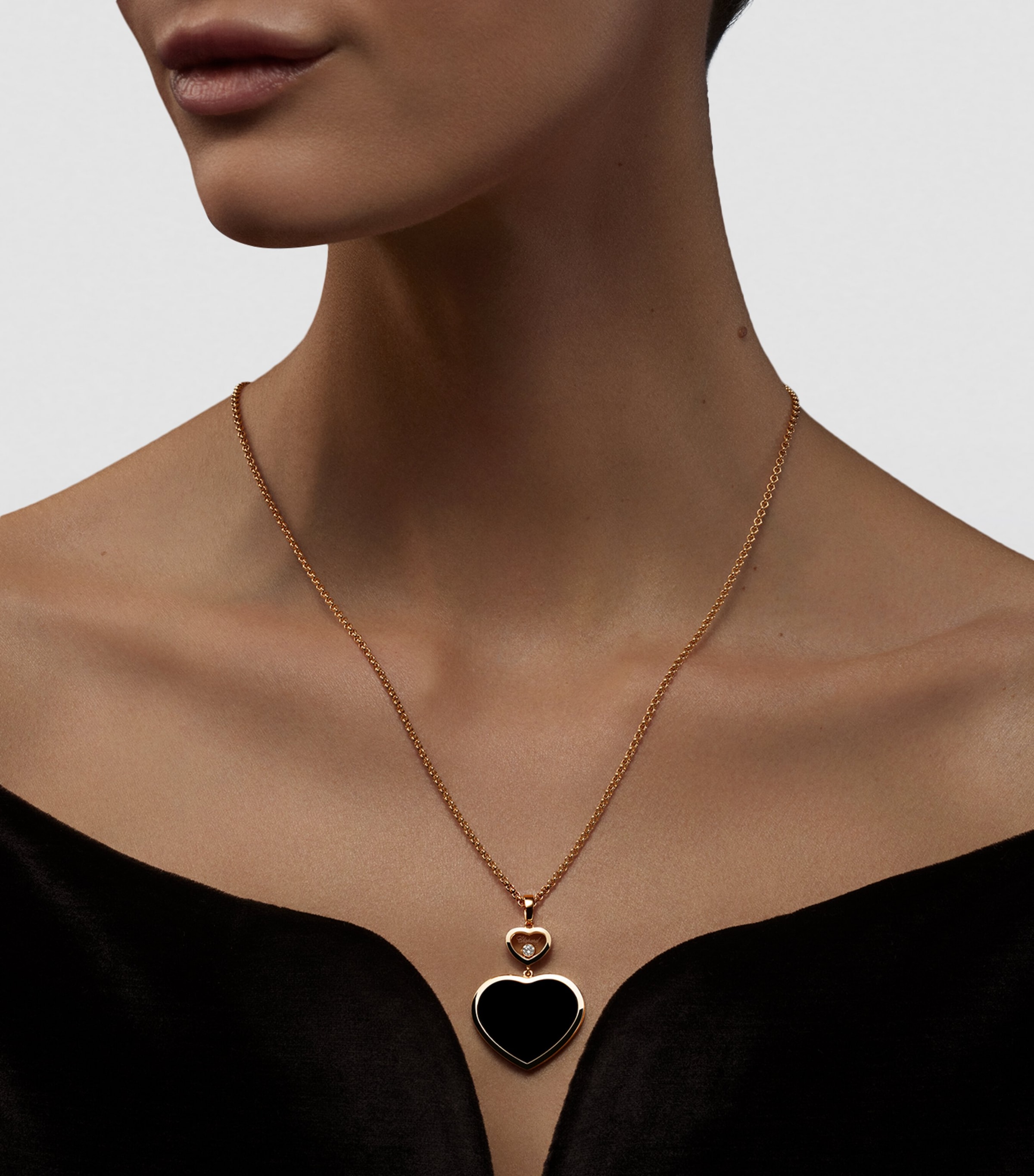 Rose Gold, Diamond and Onyx Happy Hearts Pendant Necklace 18K ROSE GOLD Image 5