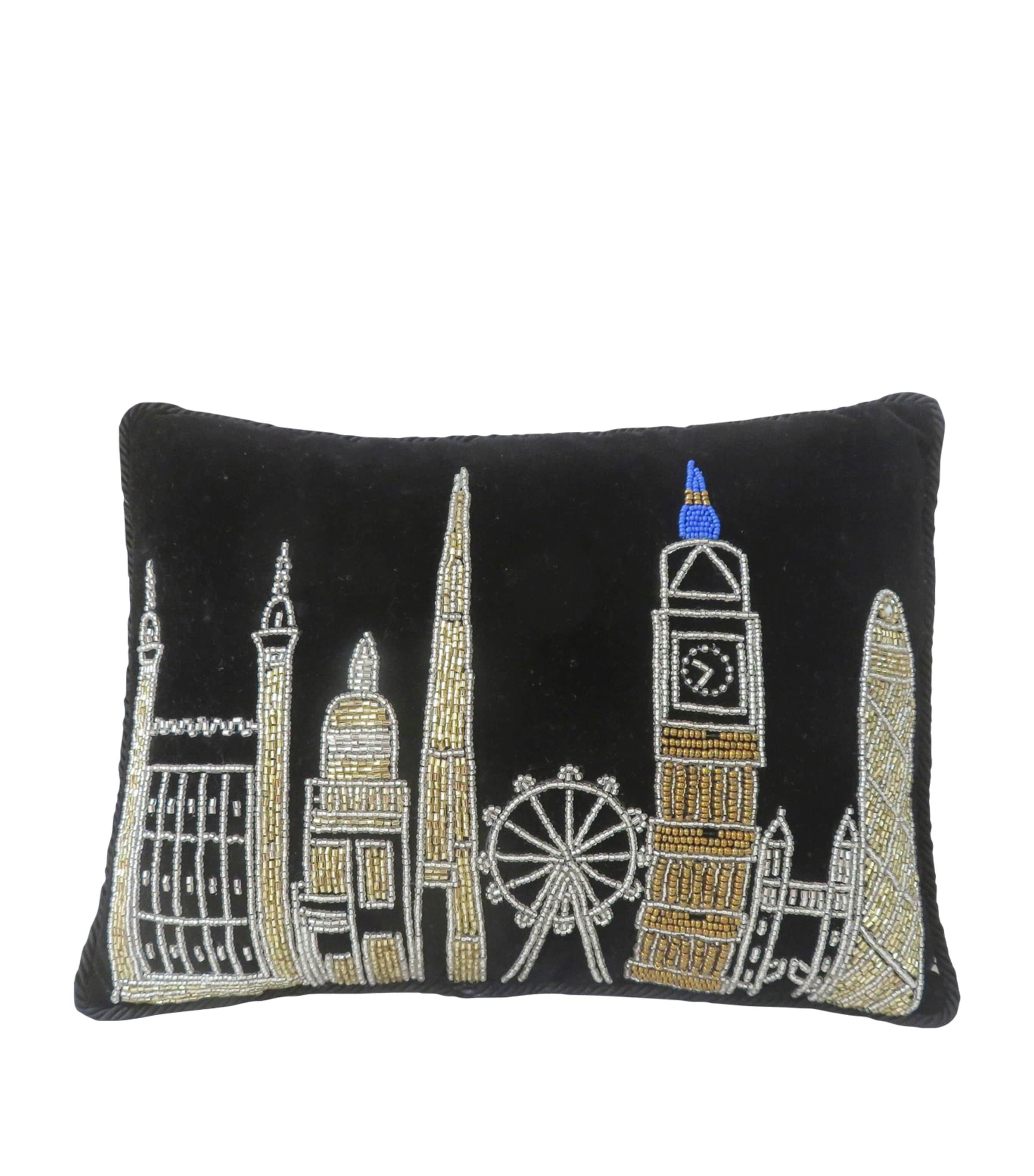 HARRODS VELVET LONDON SKYLINE PILLOW