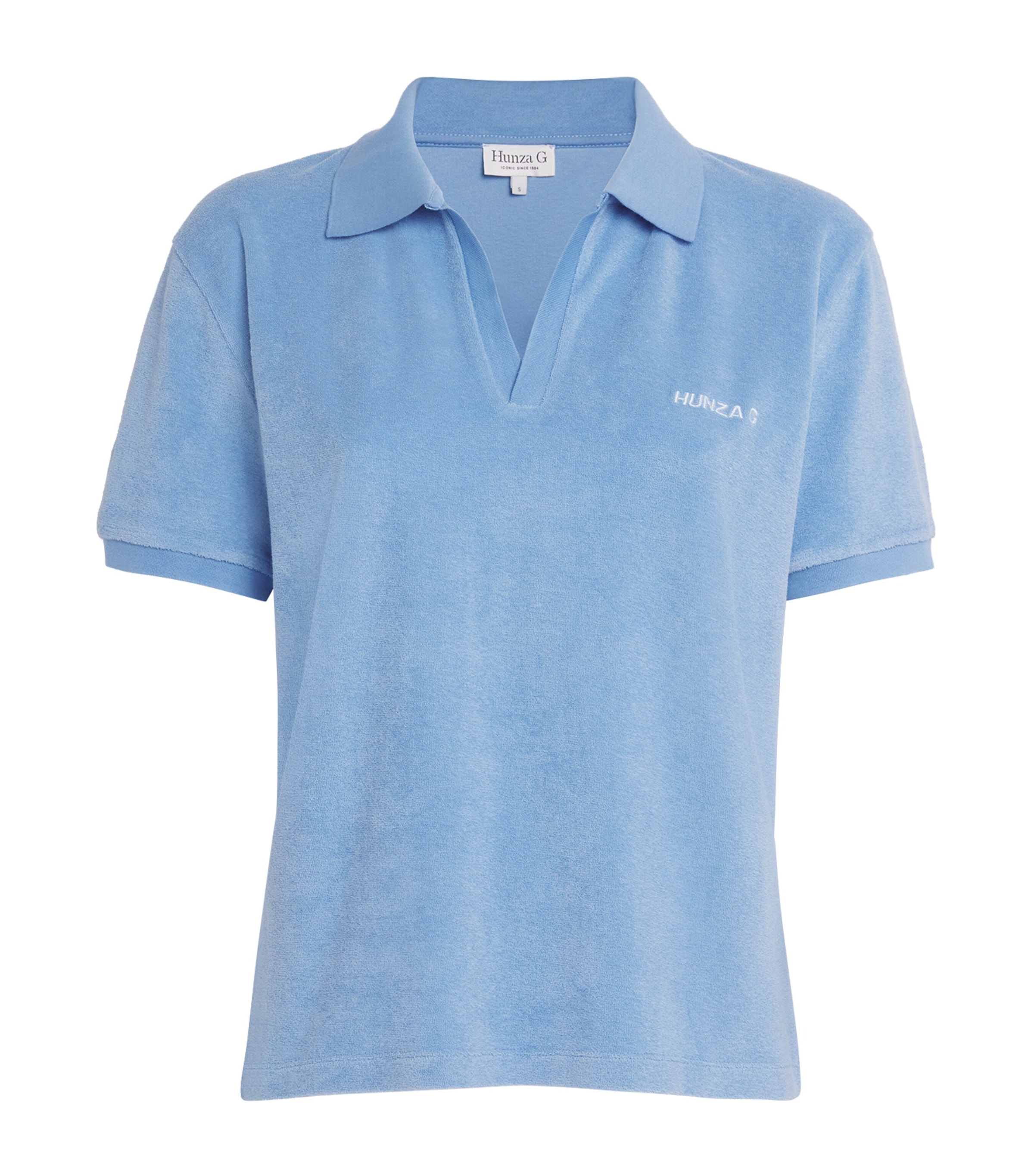 Hunza G Cotton Terry Towelling Polo Shirt In Blue