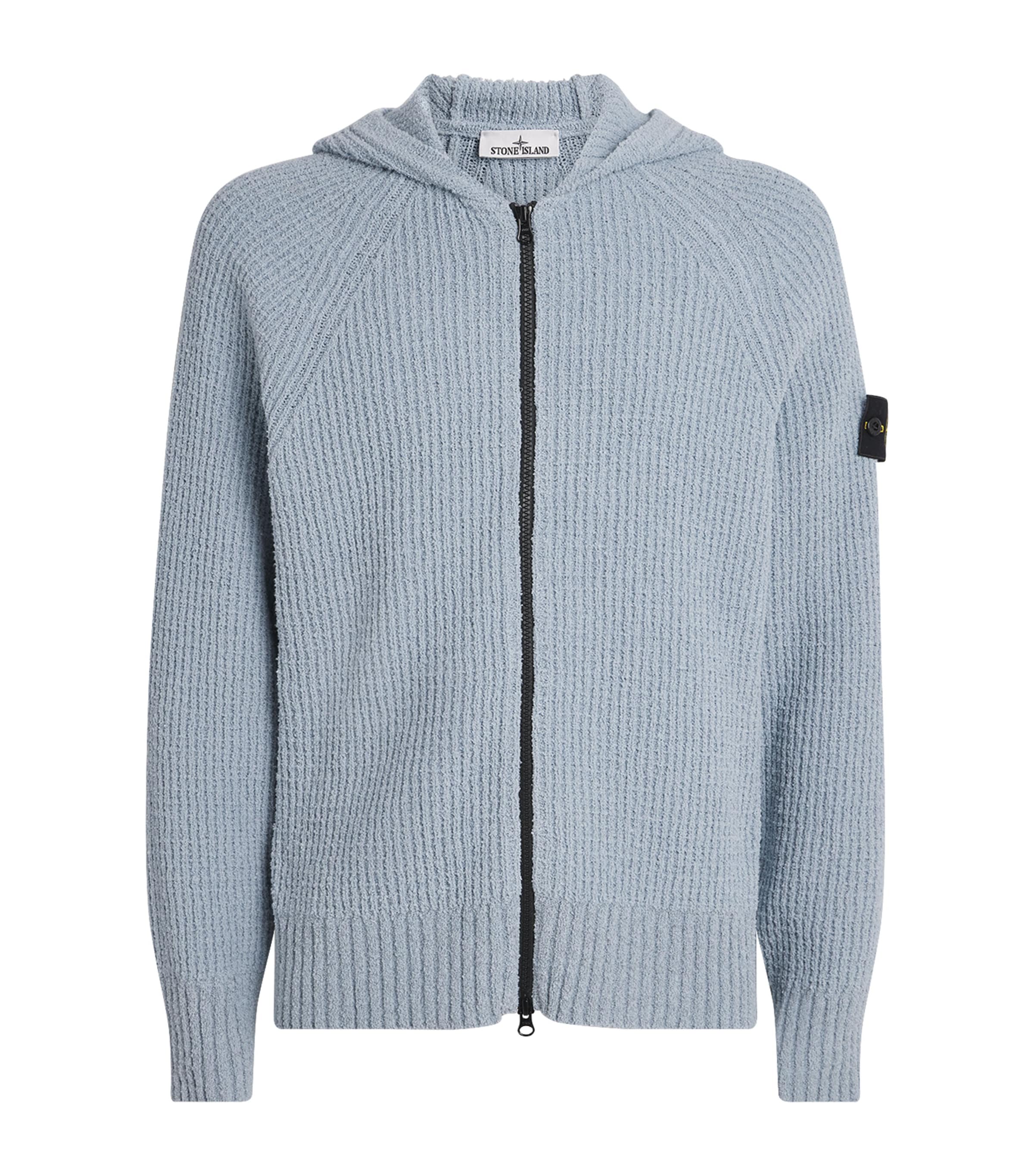 Stone Island Mens Cotton Bouclé Zip-Up Hoodie Image 1