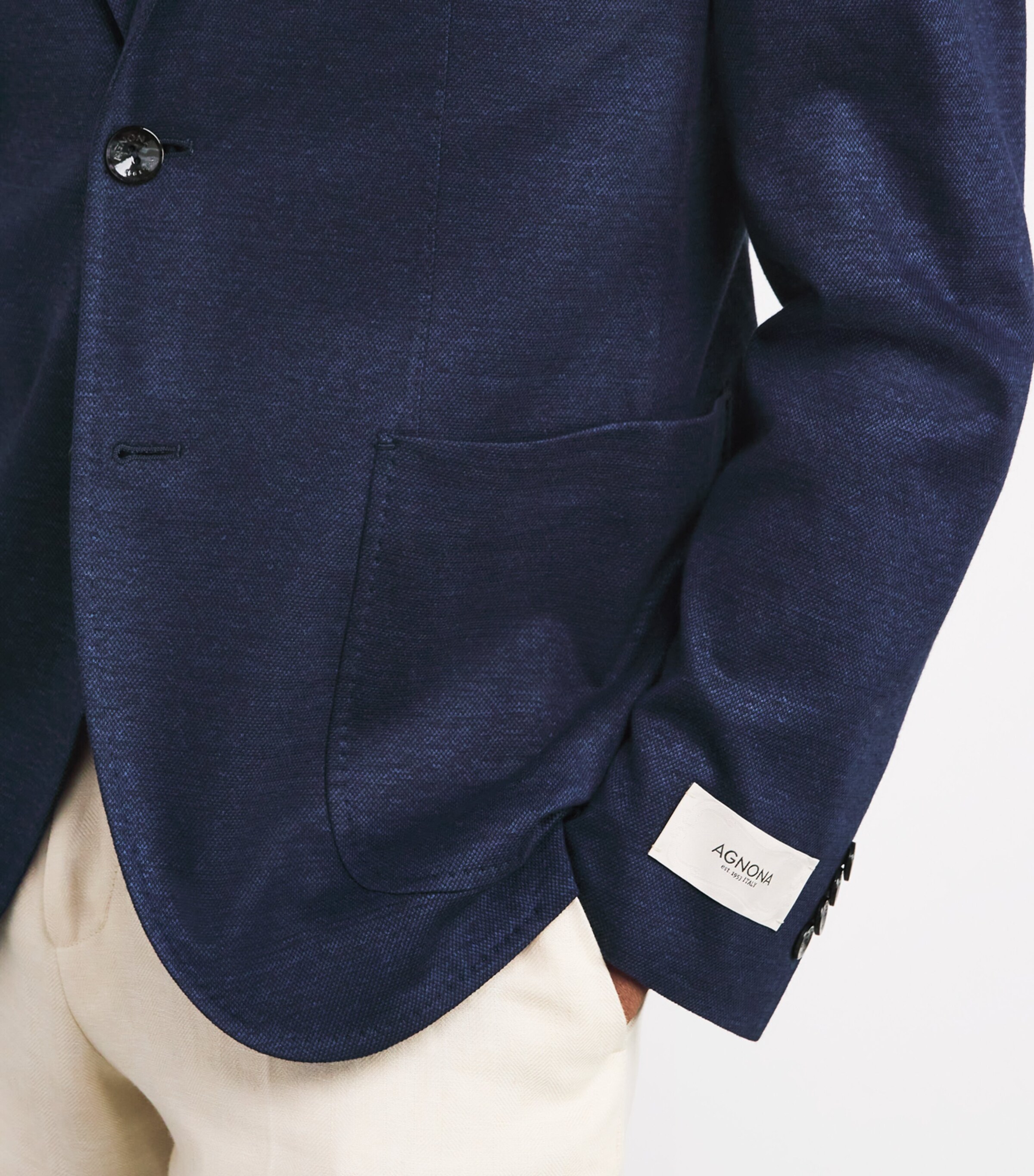 Linen-Cotton Single-Breasted Blazer B89 NAVY Image 6