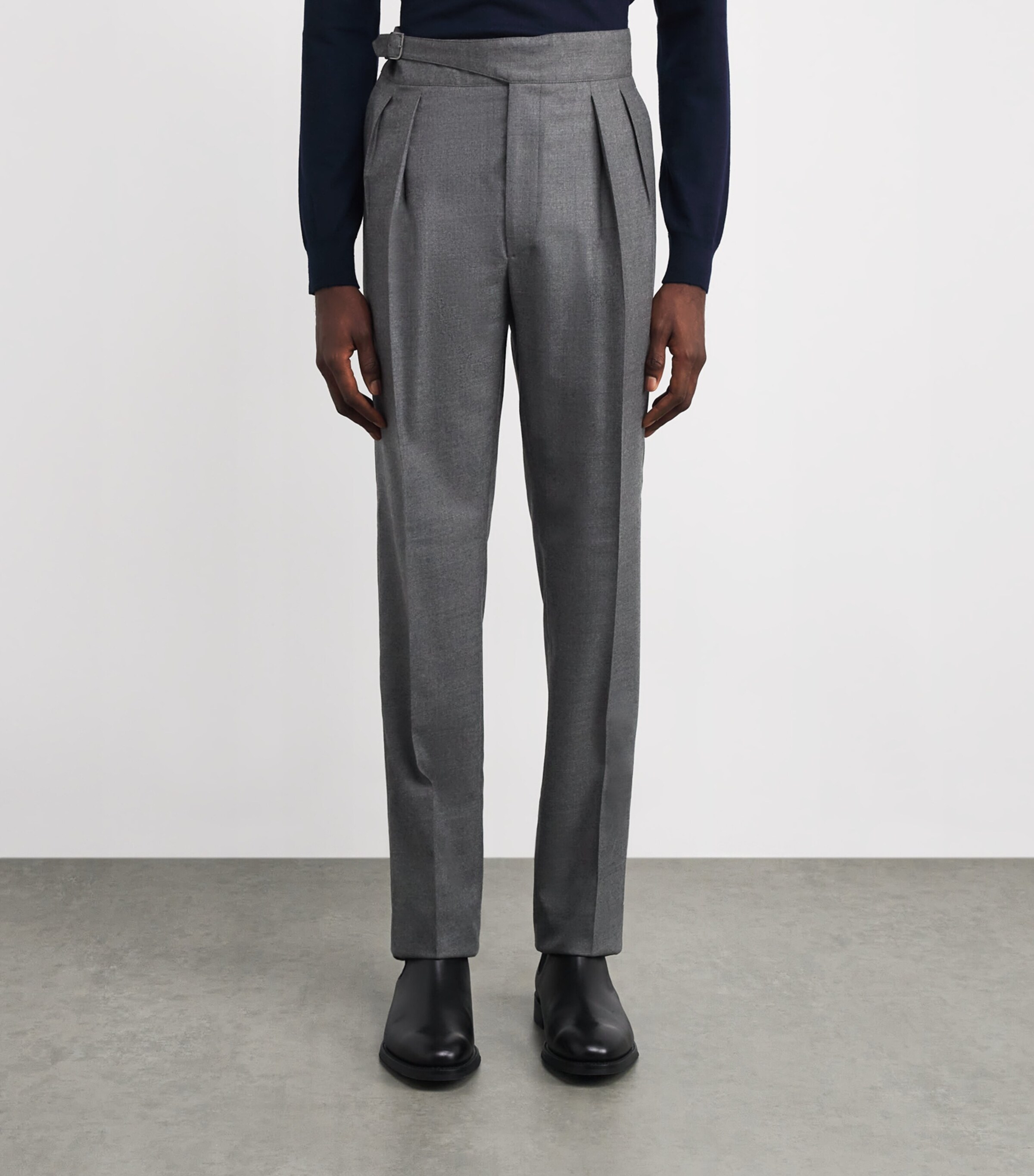 Wool Pleated Byron Trousers GREY HTR Image 3