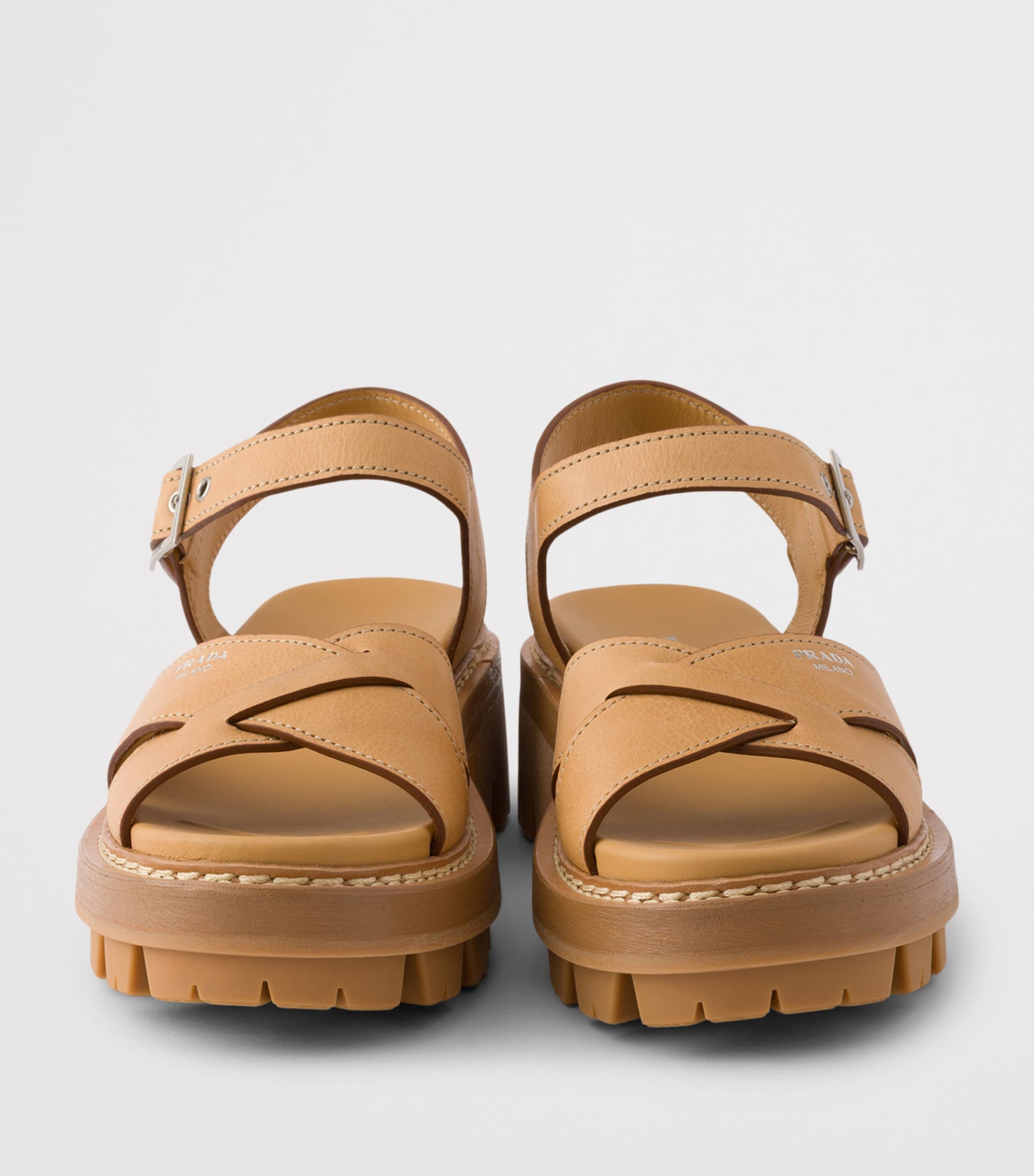 Prada Lambskin Platform Sandals 55 Neutral Image 5