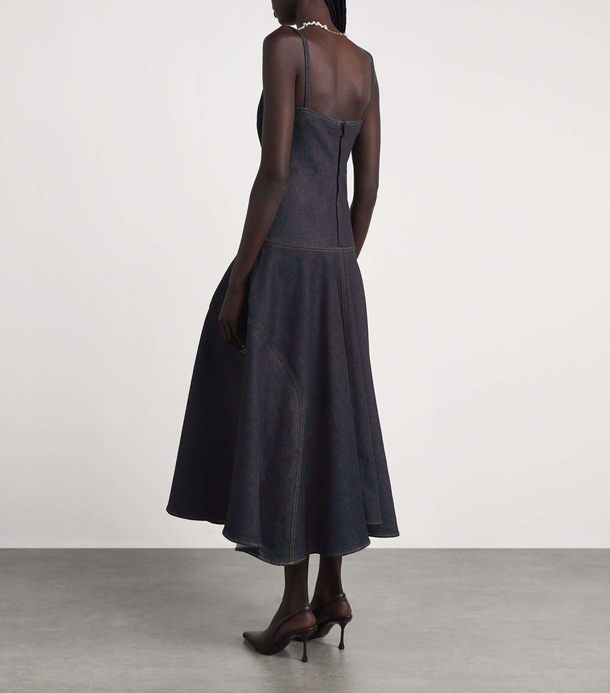 Jacquemus Womens Denim Pina Midi Dress Dark Navy Image 4