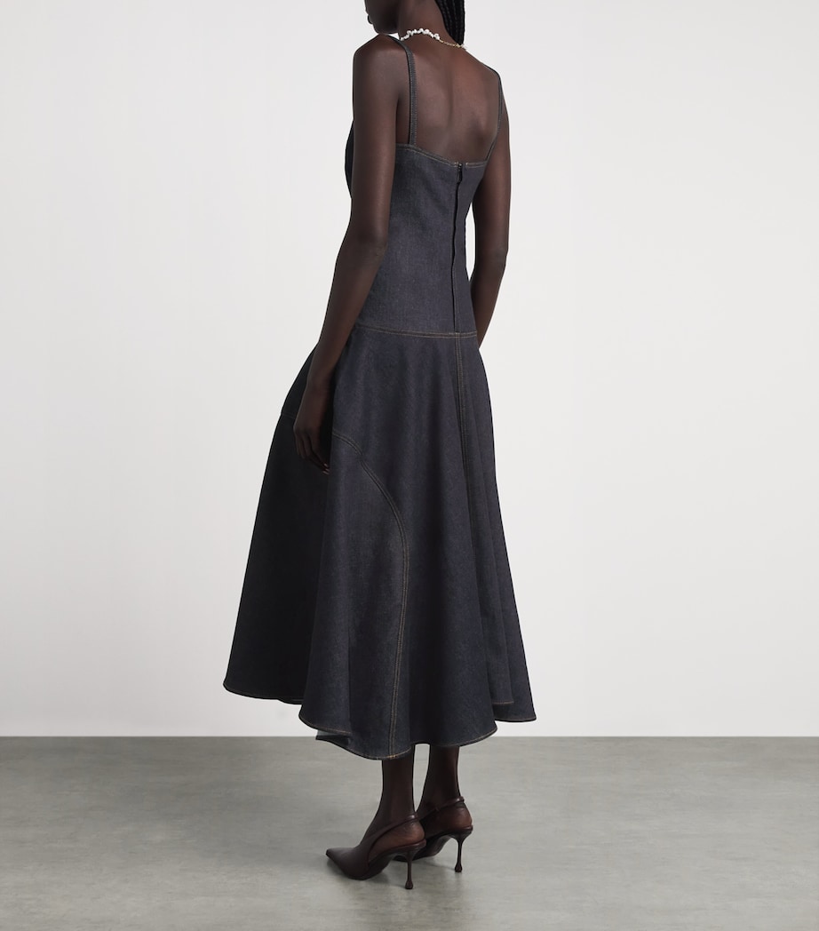 Jacquemus Womens Denim Pina Midi Dress Dark Navy Image 4