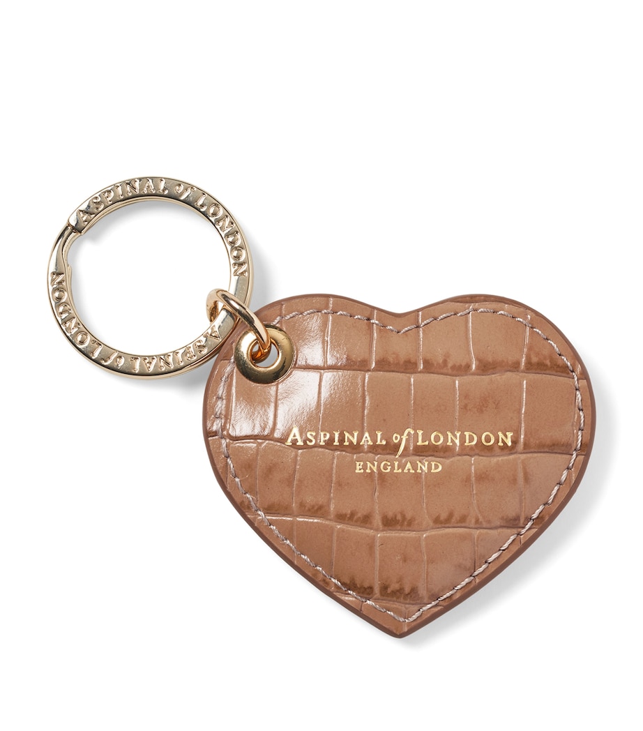 Aspinal Of London Small Leather Croc-Embossed Heart Keyring Caramel Image 1
