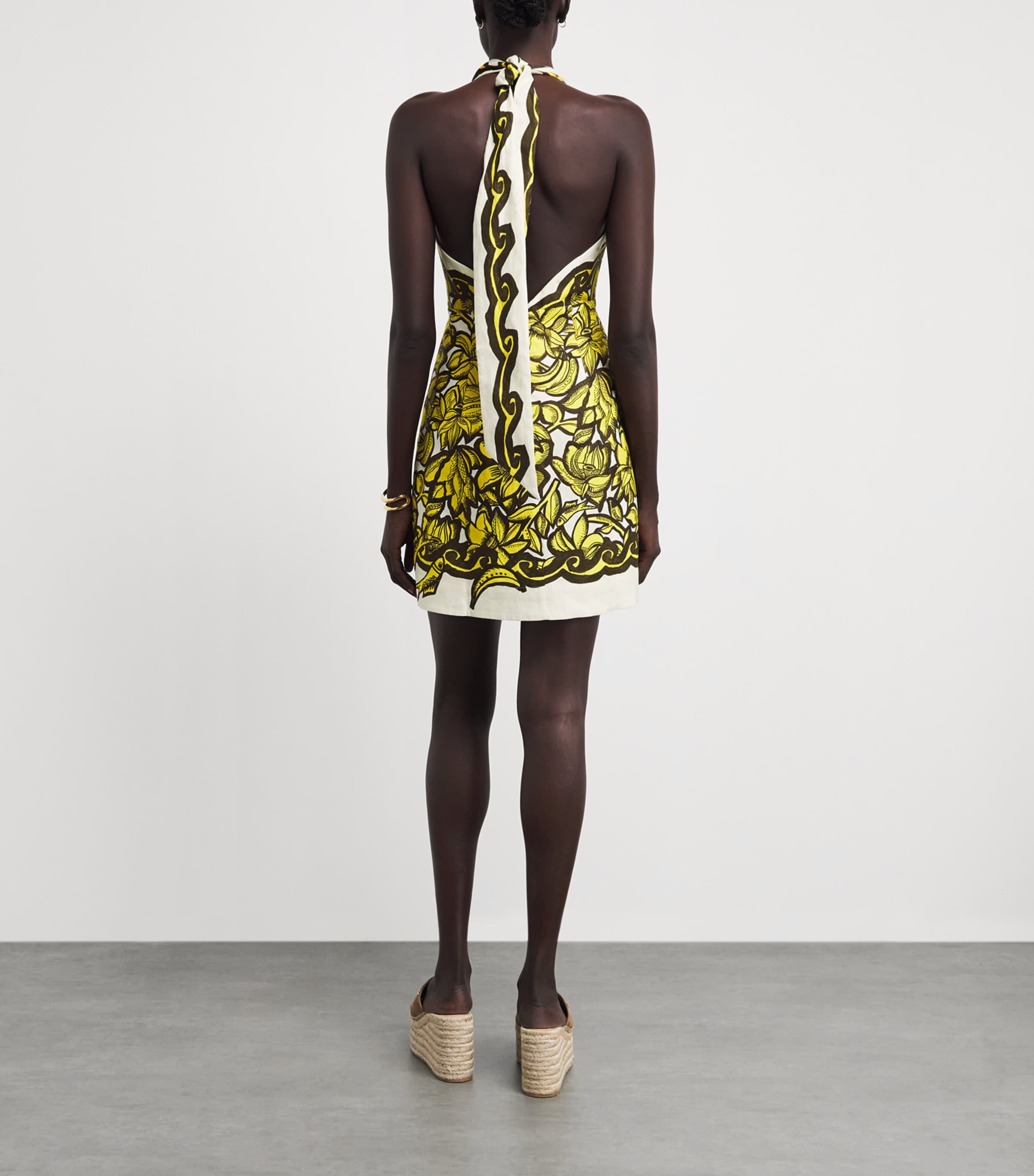 ALEMAIS Womens Hemp Printed Mona Mini Dress Yellow Image 4