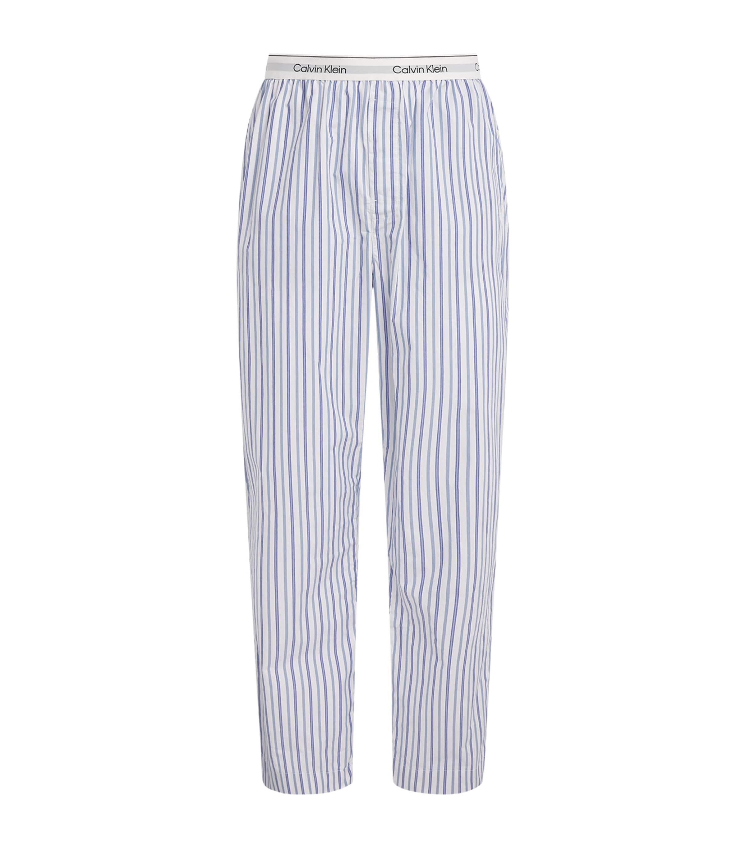 Calvin Klein Mens Cotton Poplin Stripe Pyjama Shorts Aurora Strip Blu Image 1