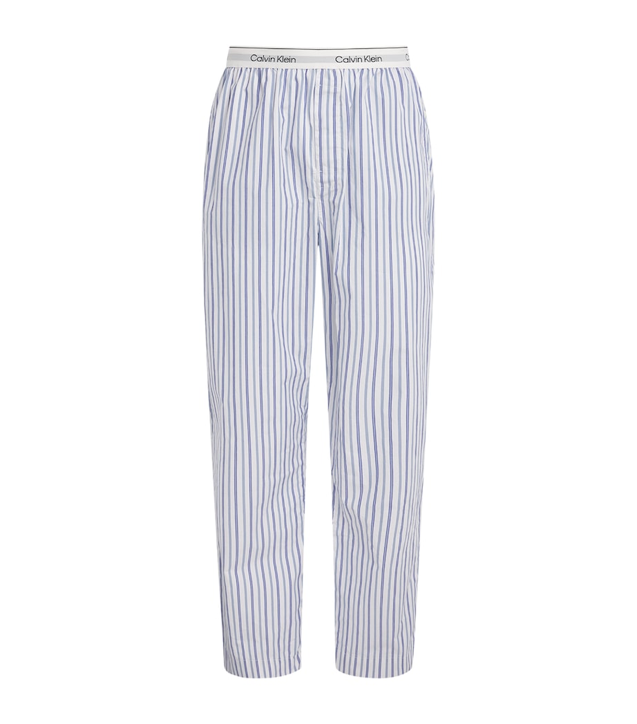 Calvin Klein Mens Cotton Poplin Stripe Pyjama Shorts Aurora Strip Blu Image 1