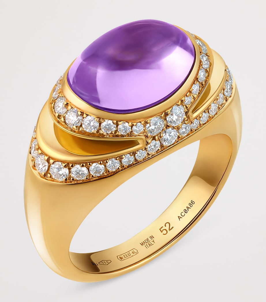 Bvlgari Yellow Gold, Diamond and Amethyst Cabochon Ring Gold Image 3