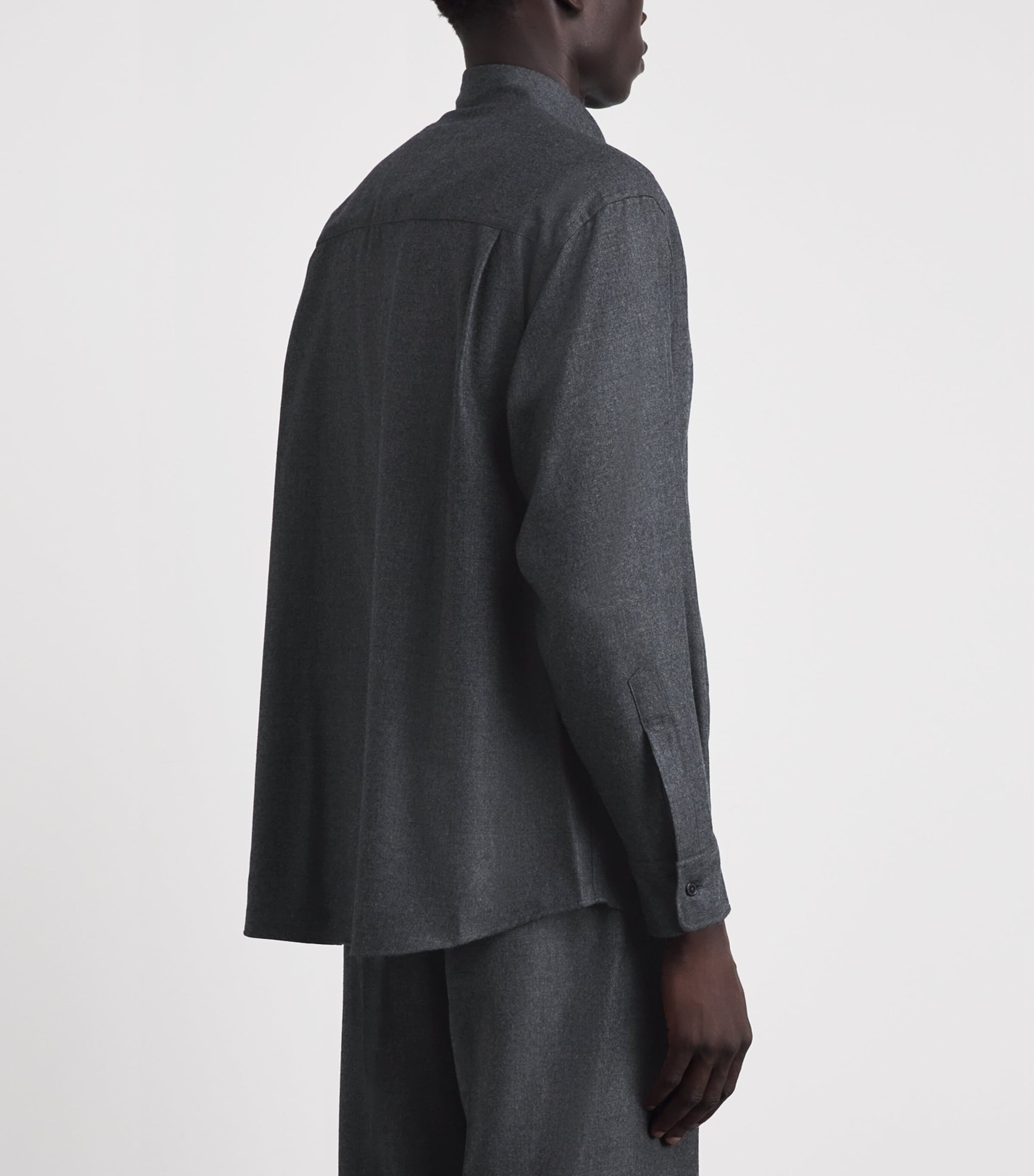 Auralee Mens Wool Flannel Shirt Top Charcoal Image 5
