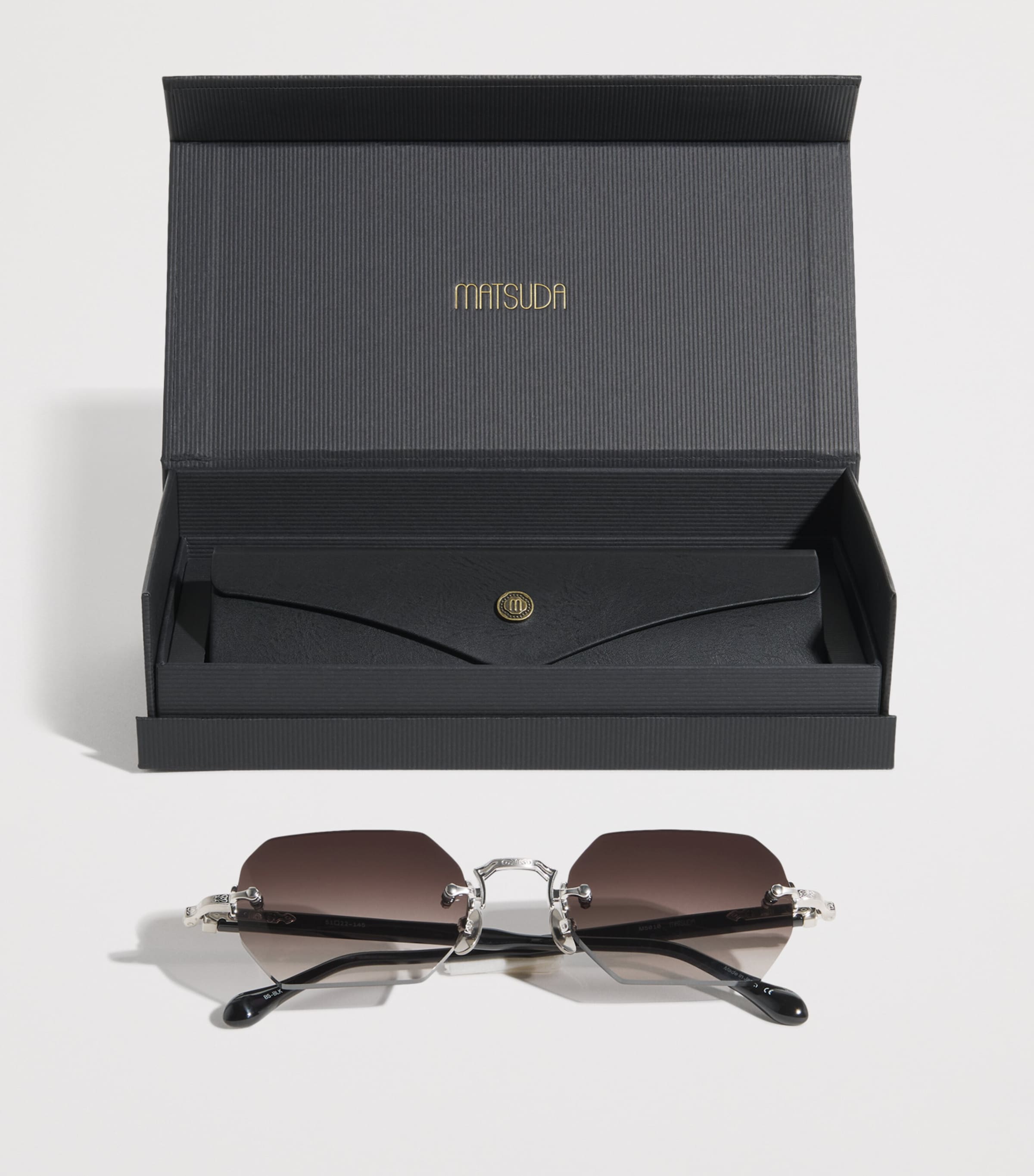 Matsuda M5010 Octagonal Sunglasses Brushed Slvr Blk Gry Image 4