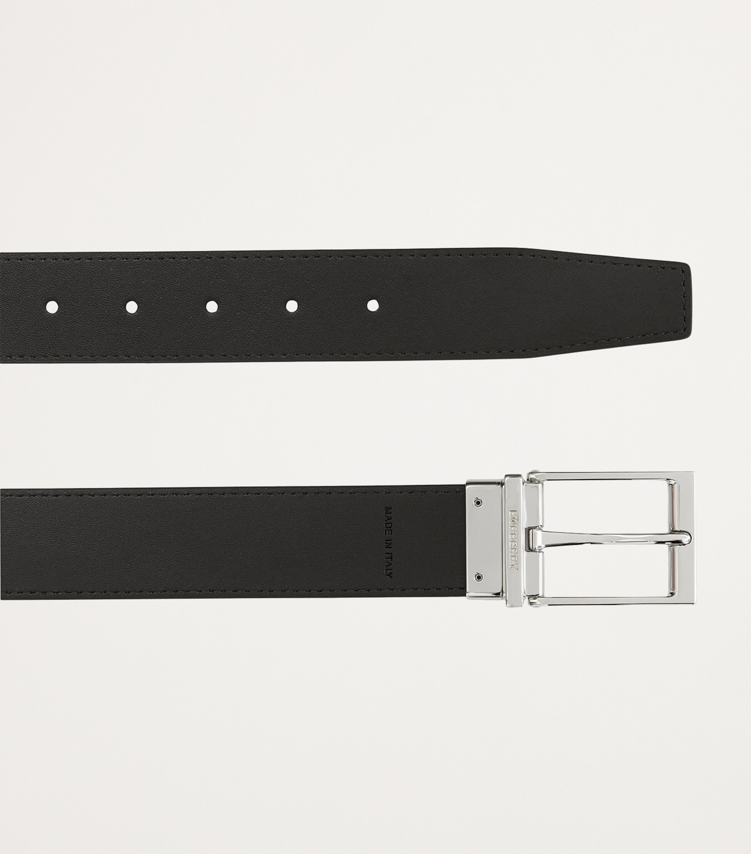 Leather and Check Reversible Belt CHARCOAL/SILVER Image 8