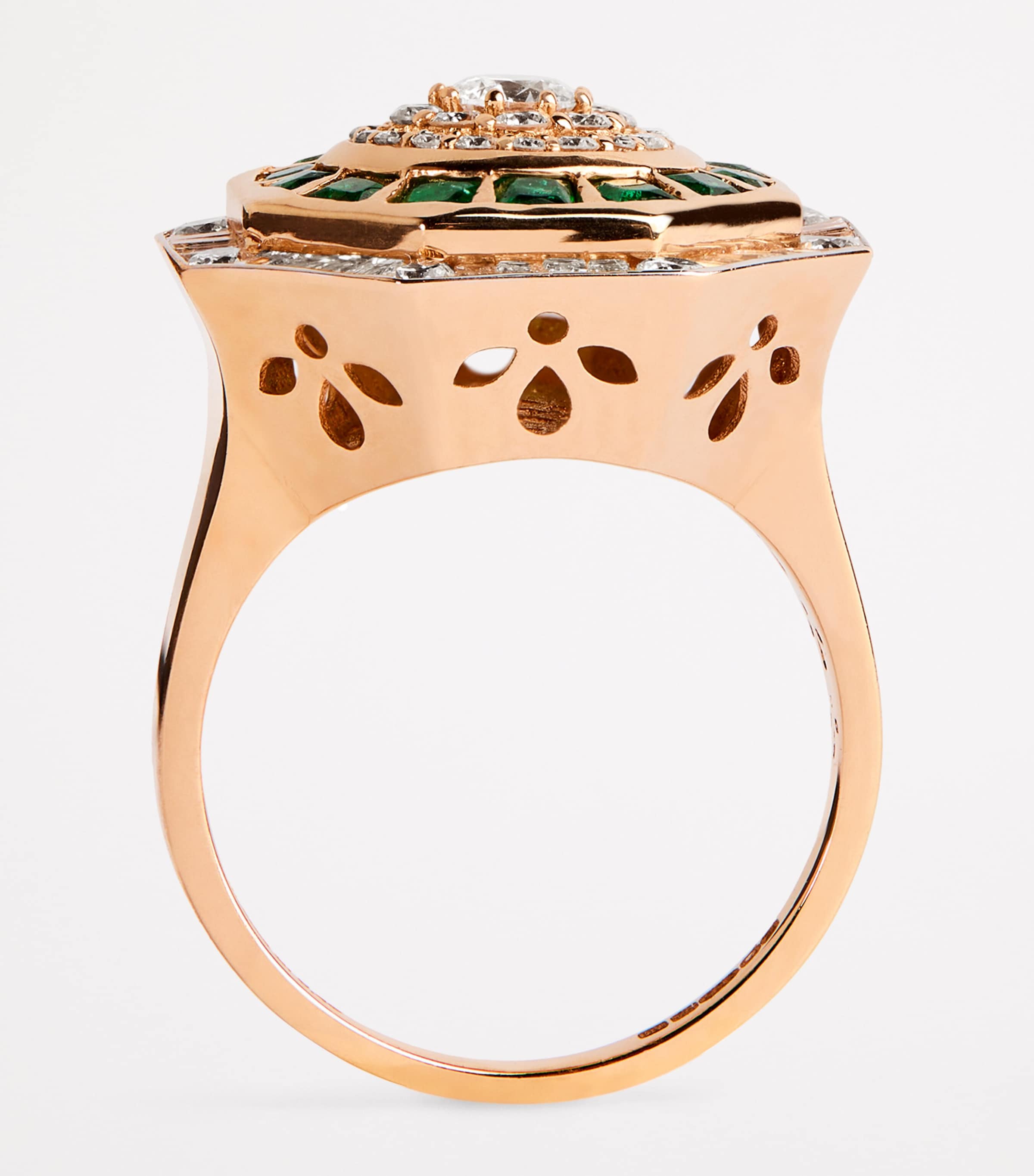 Rose Gold Diamond and Emerald Honeycomb Ring ROSE GOLD Image 3
