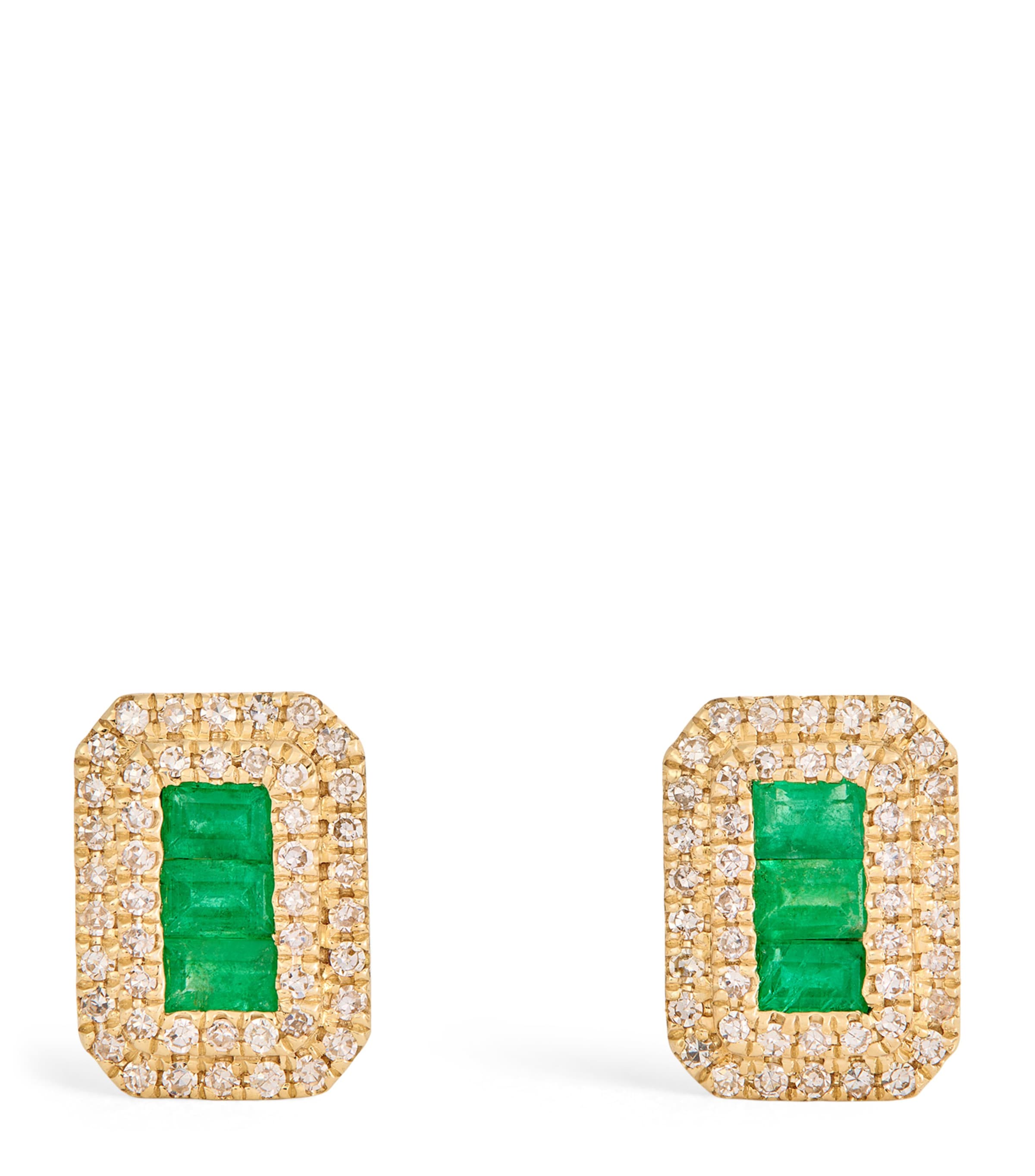 Shay Yellow Gold And Emerald And Diamond Stud Earrings In Gold