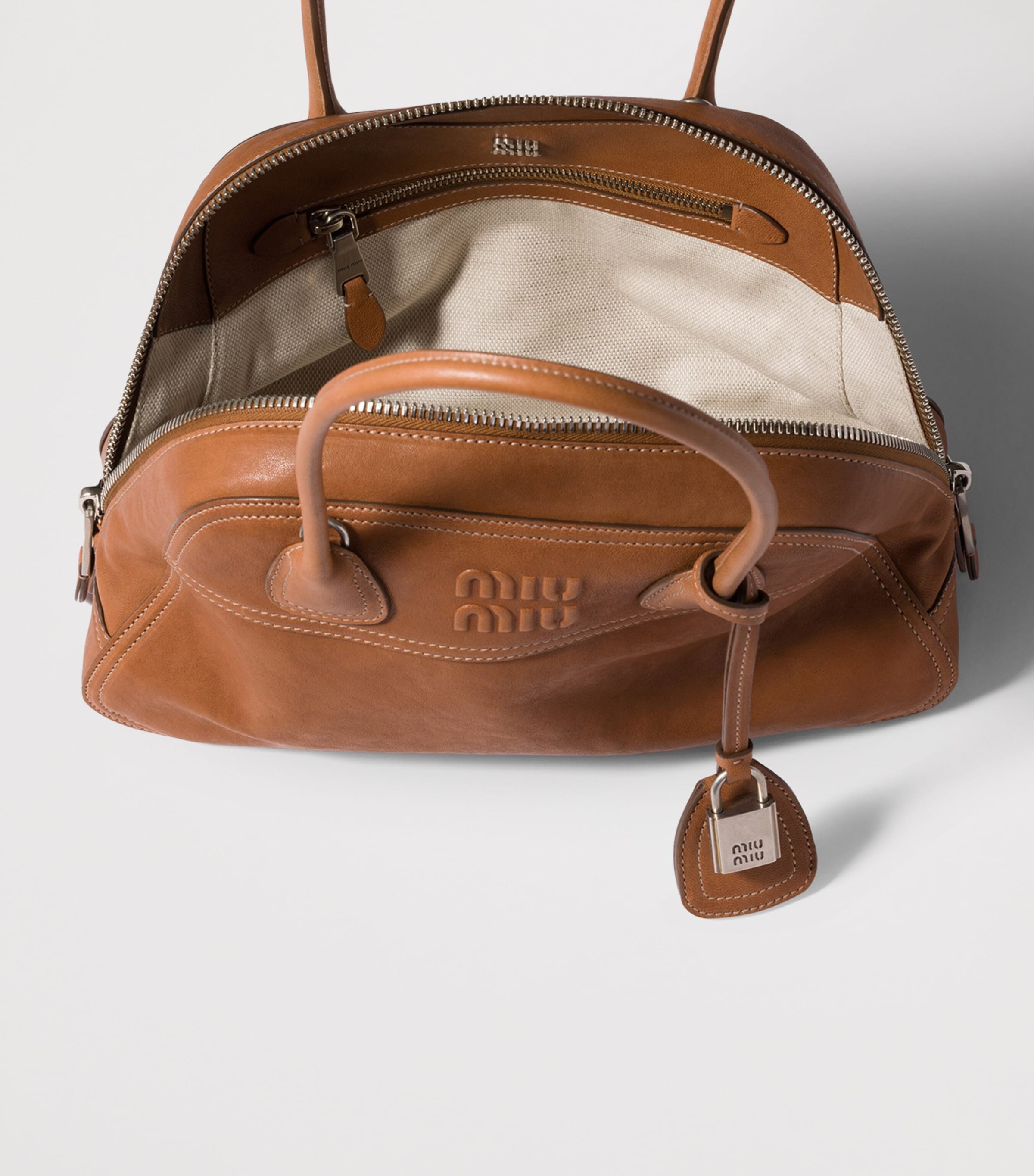 Miu Miu Large Nappa Leather Vivant Top-Handle Bag Brown Image 6
