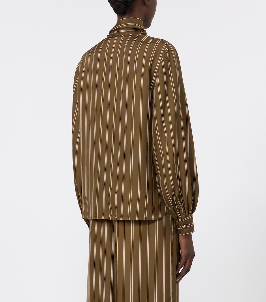 Max Mara Womens Silk Stripe Blouse Kaki Image 4