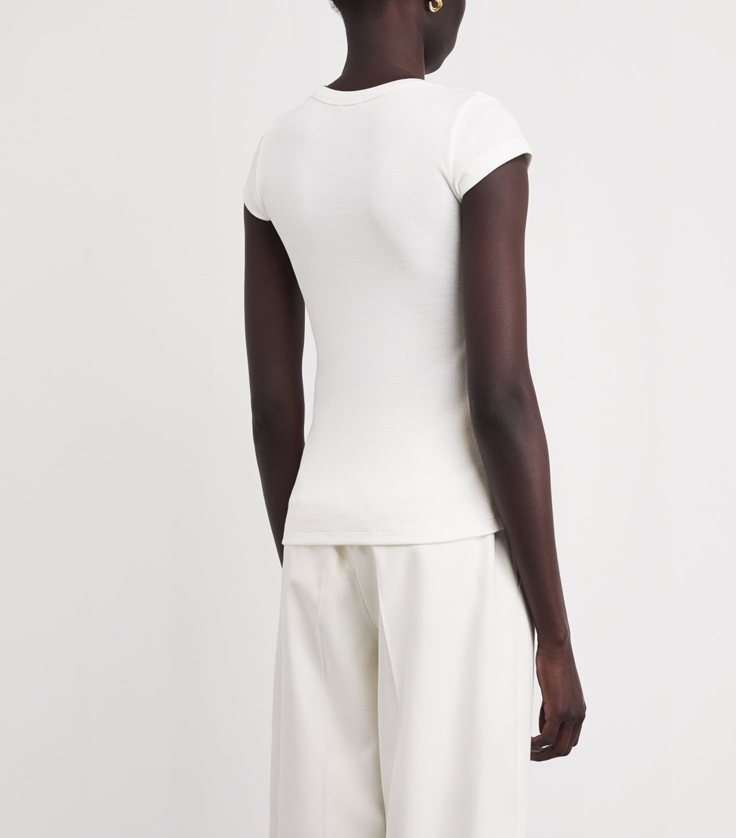 Stretch-Cotton Ribbed Saba Top WHITE Image 4