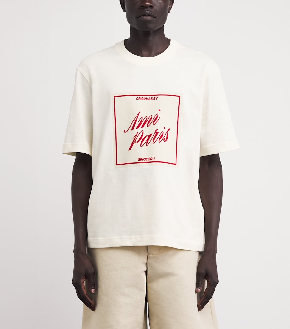 AMI Paris Mens Cotton Logo Graphic T-Shirt Blanc Creme Image 4