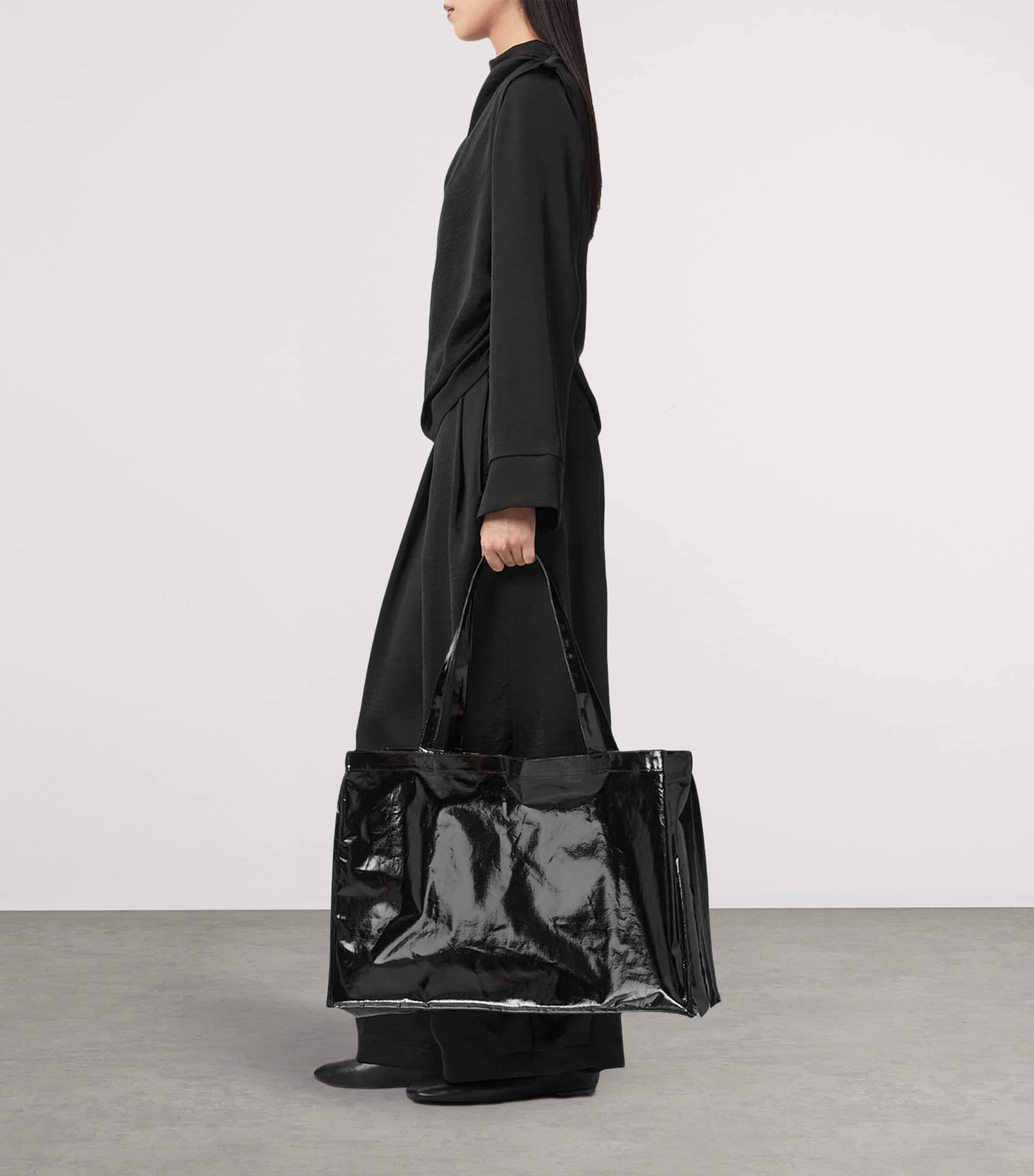 AllSaints Large Laminated Tote Bag Black Image 2