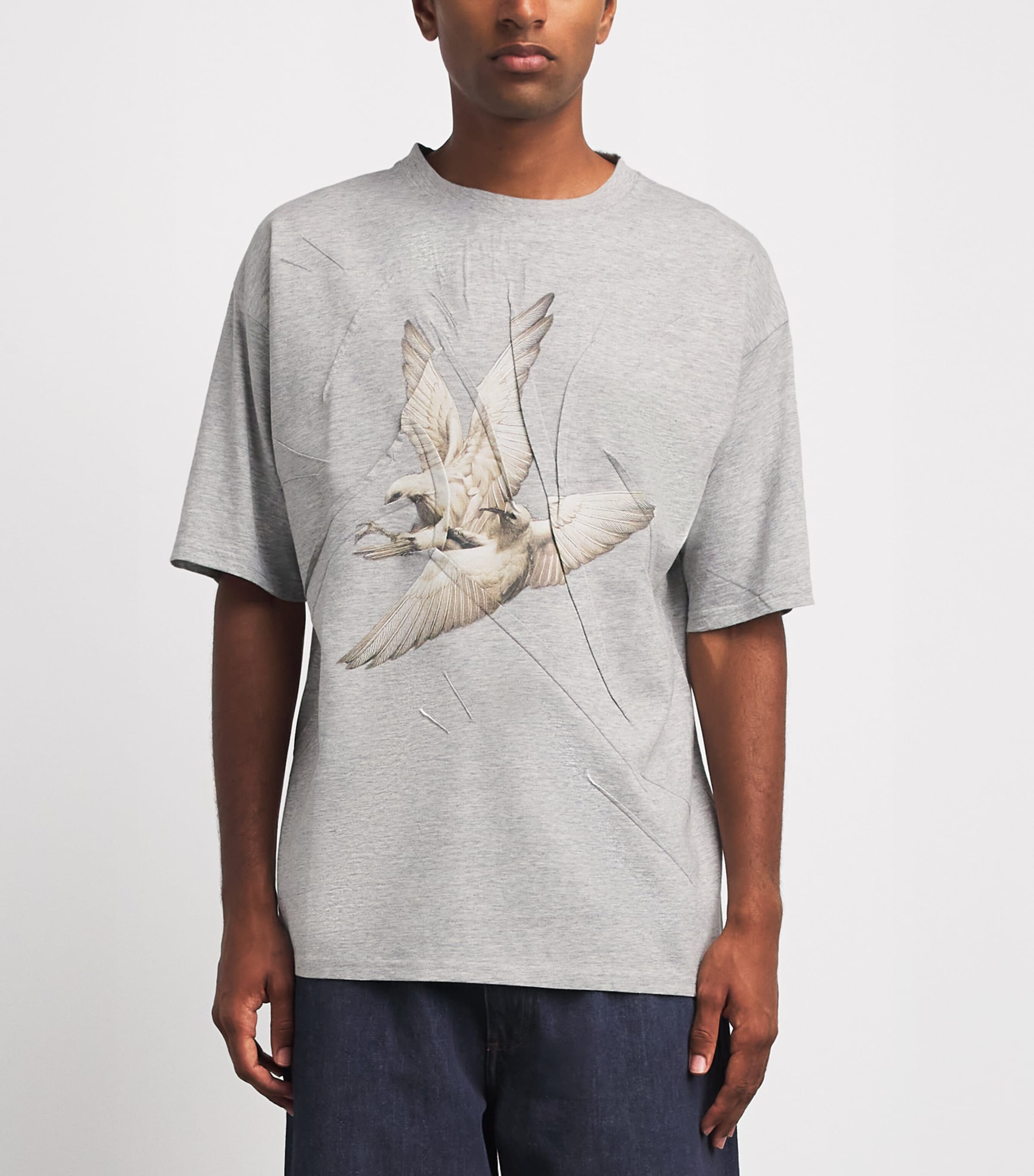 Maison Margiela Mens Cotton Creased Bird T-Shirt Grey Melange Image 4