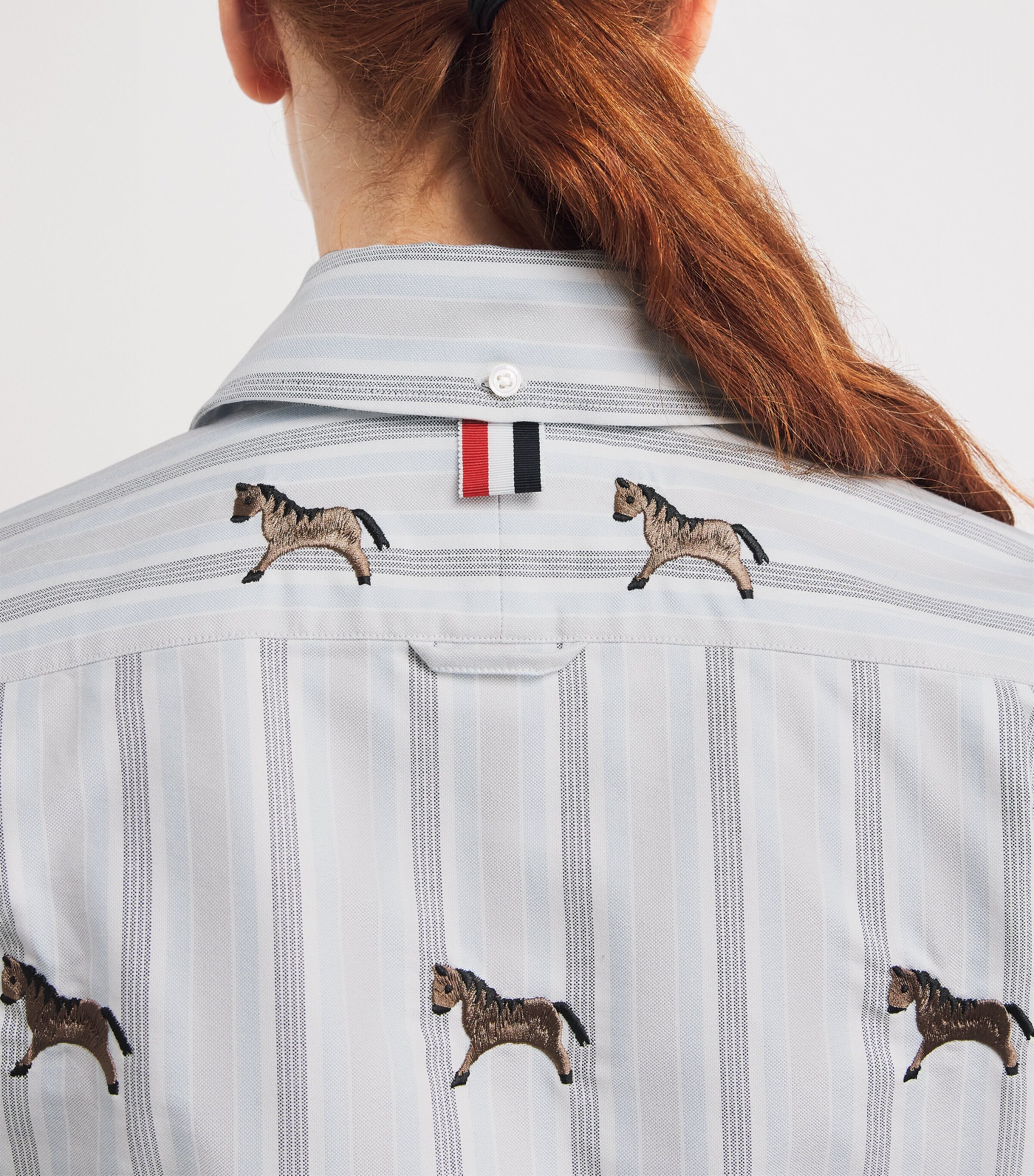 Thom Browne Womens Cotton Embroidered Cropped Shirt Medium Blue Image 6