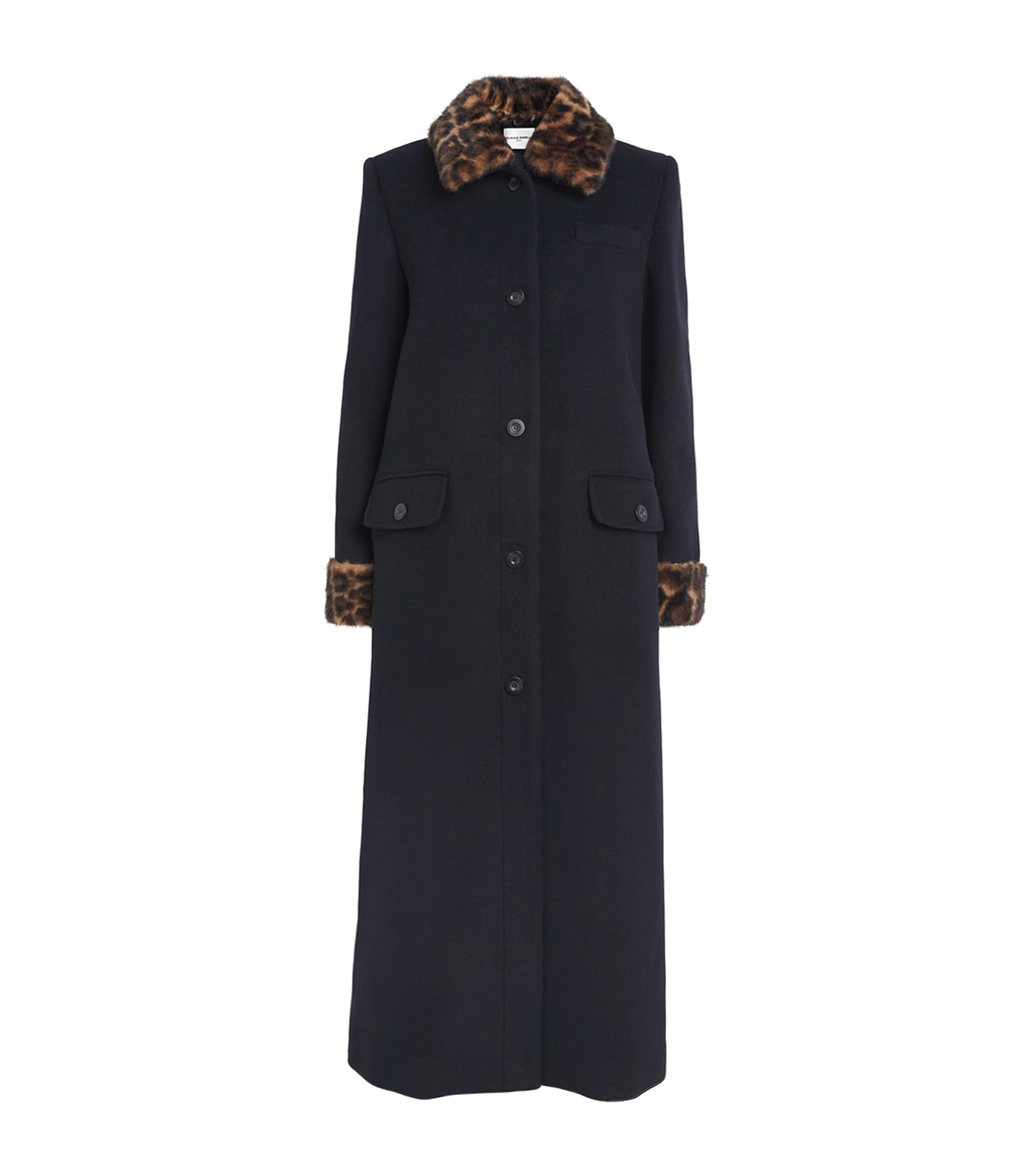 Claudie Pierlot Wool-blend Leopard-collar Coat In Black