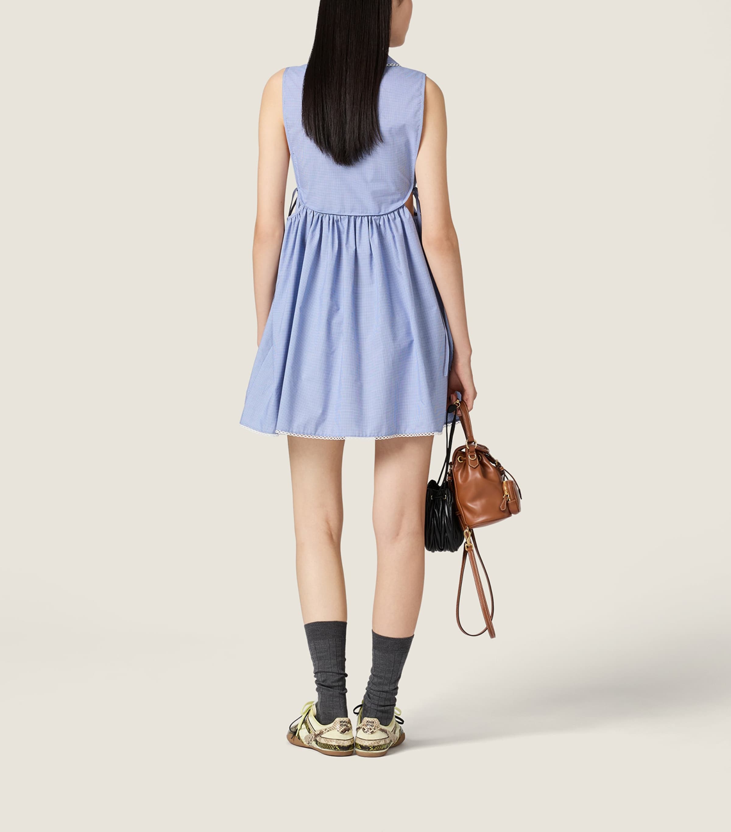 Miu Miu Womens Gingham Check Mini Dress White Image 3
