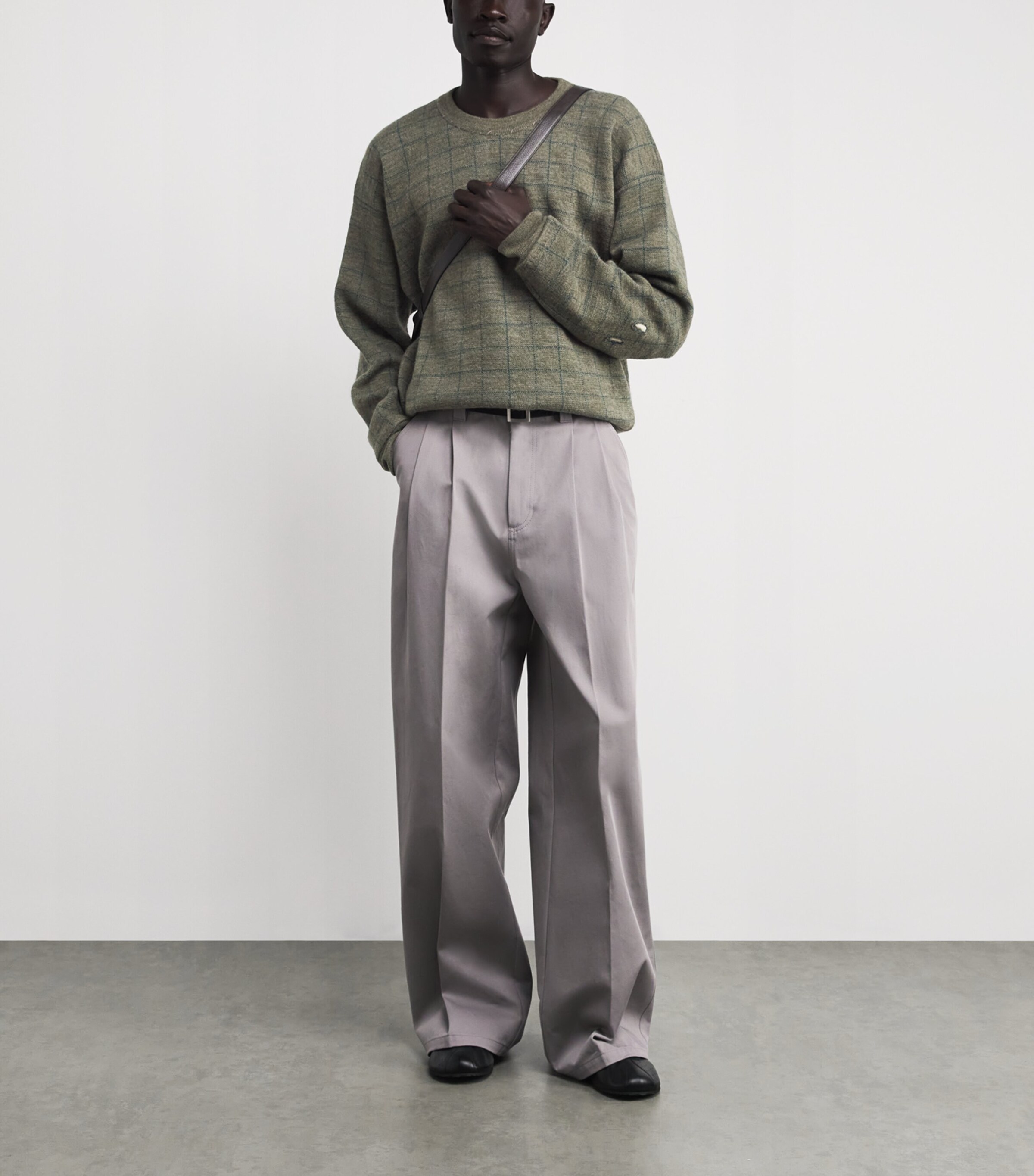 Maison Margiela Mens Virgin Wool Check Sweater Military Green Image 2