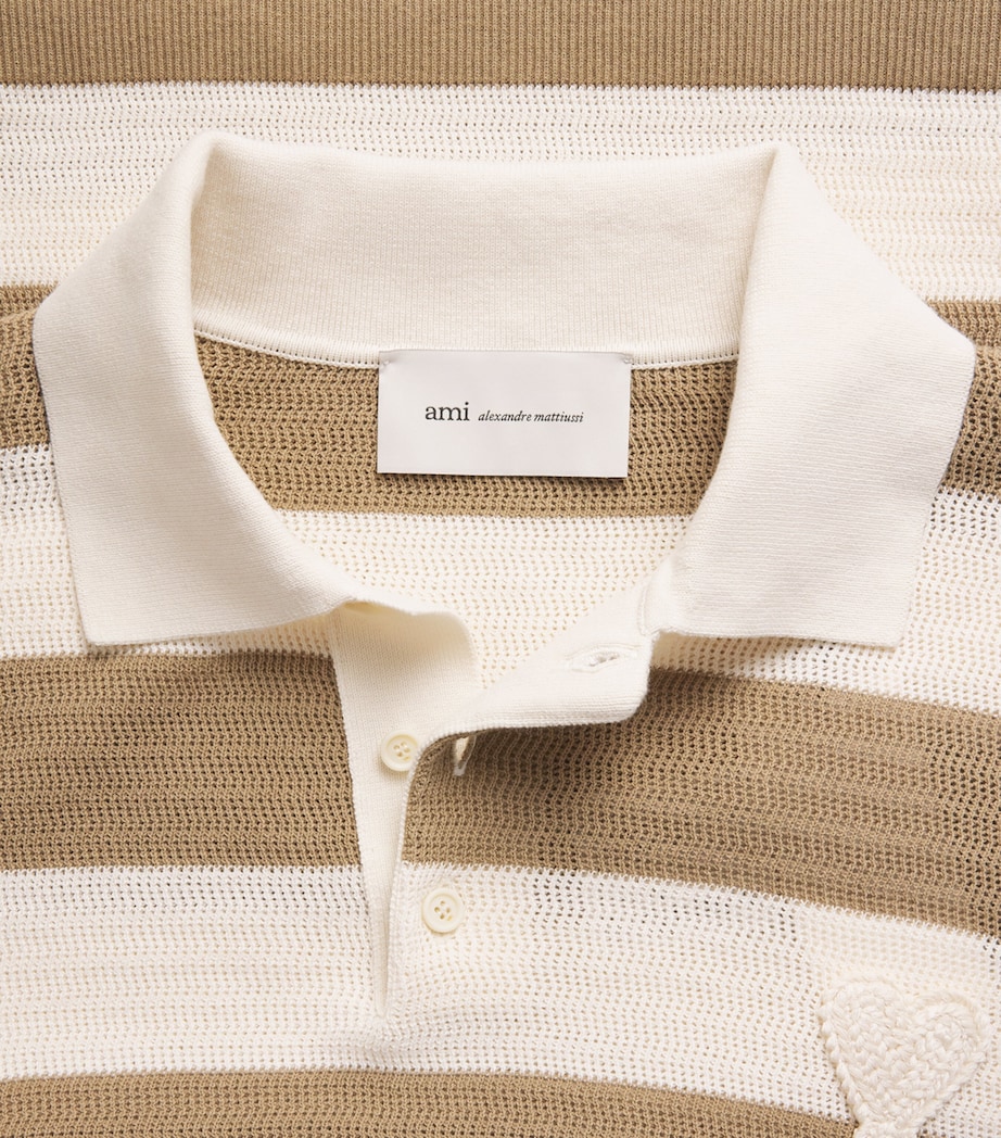 AMI Paris Mens Cotton Ami de Coeur Polo Shirt Cme/bge Tpe Image 6