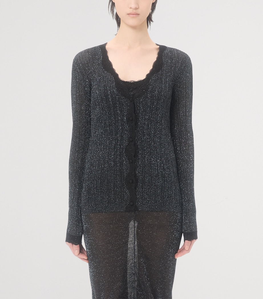Valentino Womens Lace-Trim Lurex Cardigan Nud Image 2