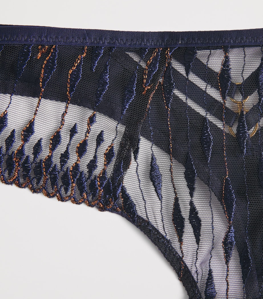 Aubade Womens Embroidered Voodoo Kiss Tanga Blue Moon Image 4