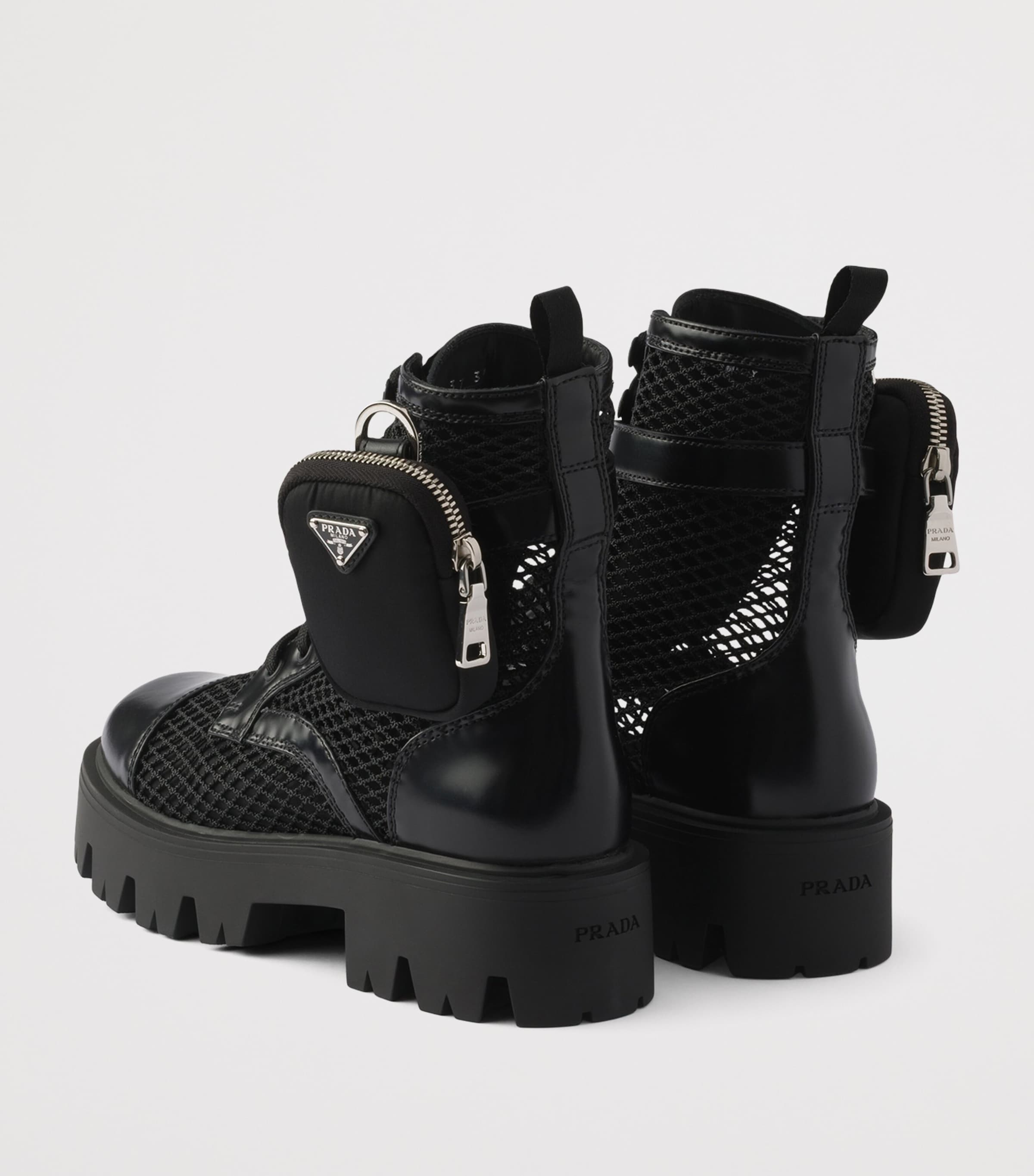 Mesh and Leather Monolith Boots with Pouch F0002 Image 4