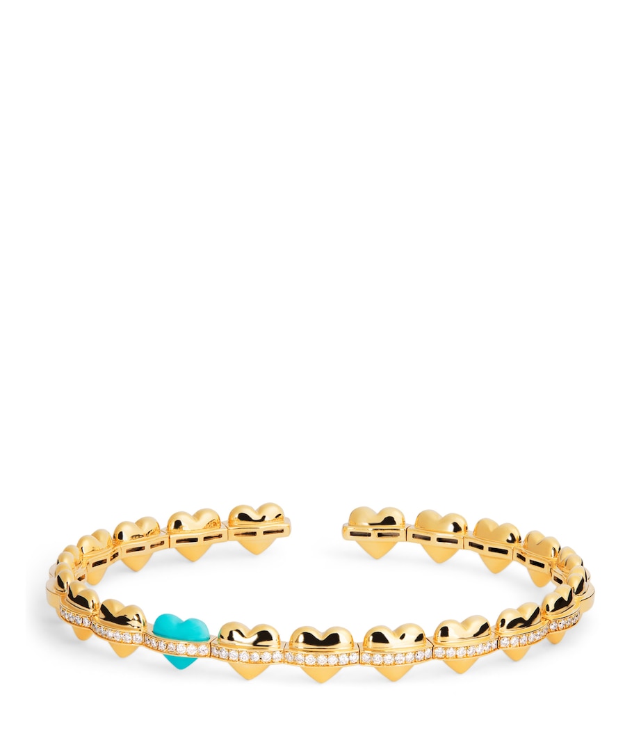 Yellow Gold, Diamond and Turquoise Atom Heart Bangle YELLOW GOLD Image 1