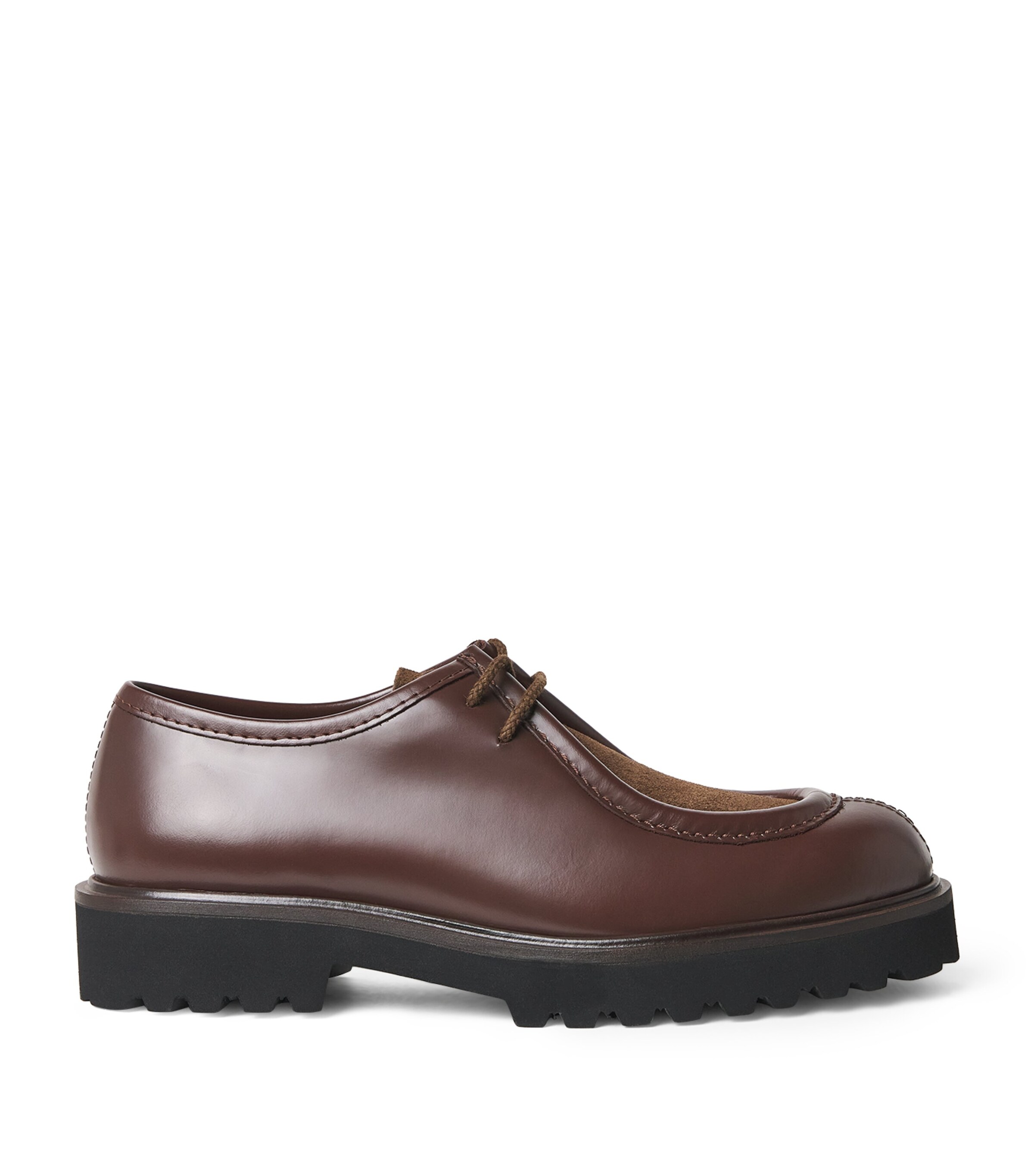 Leather Suede-Vamp Boat Shoes COFFEE Image 1