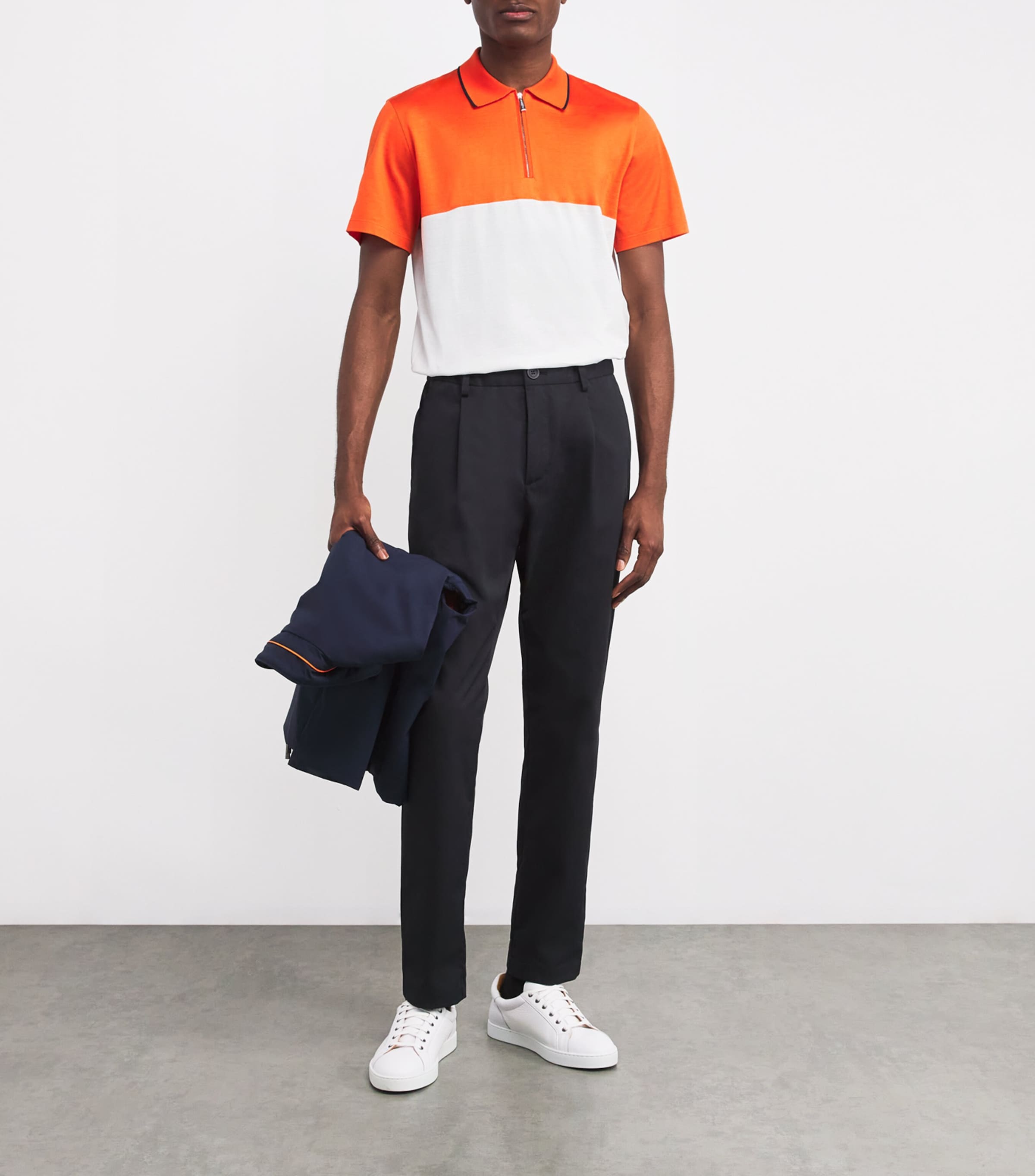 Cotton Zip-Up Polo Shirt V3714-BIANCO/ARANCIN Image 2