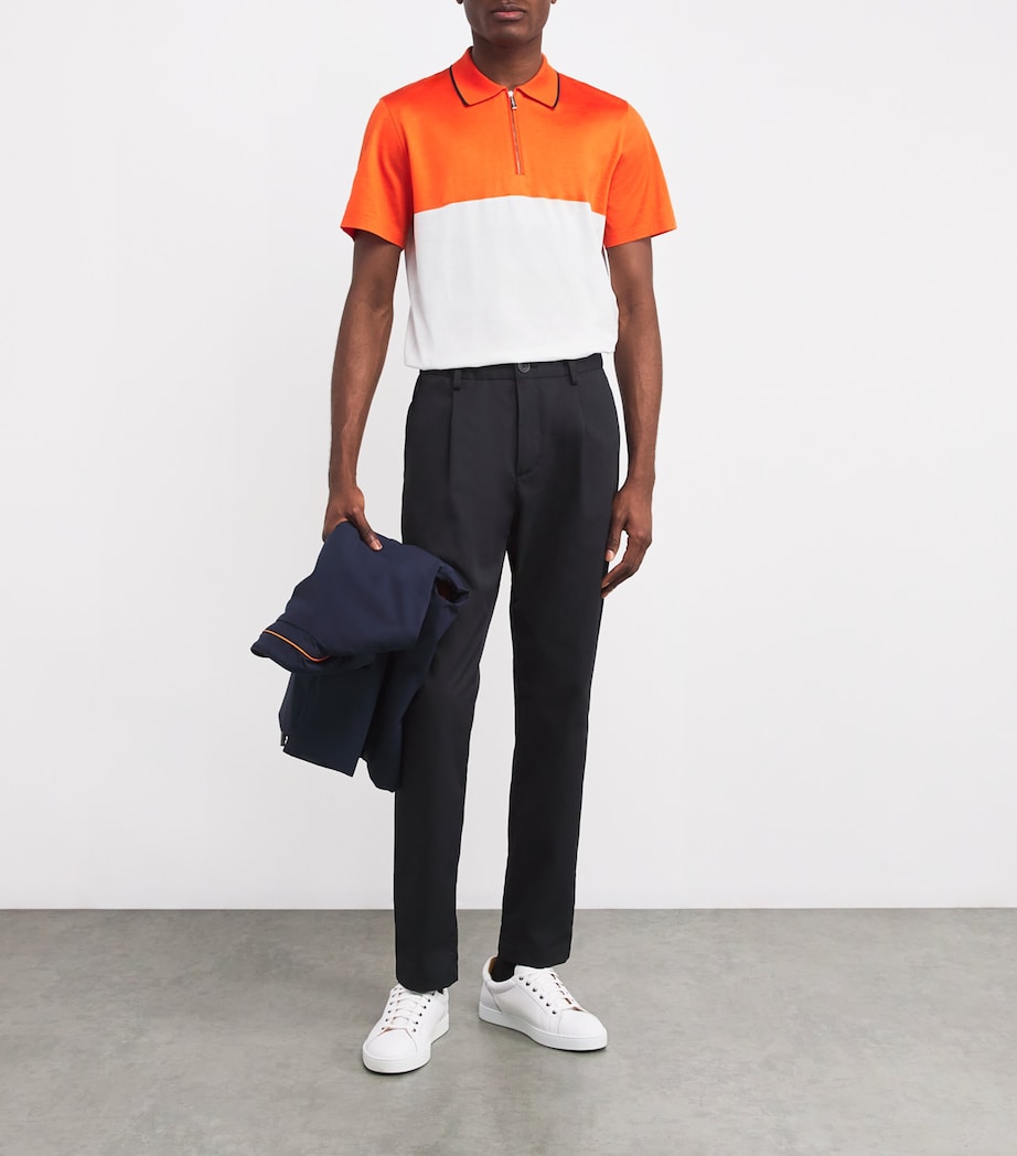 Cotton Zip-Up Polo Shirt V3714-BIANCO/ARANCIN Image 2