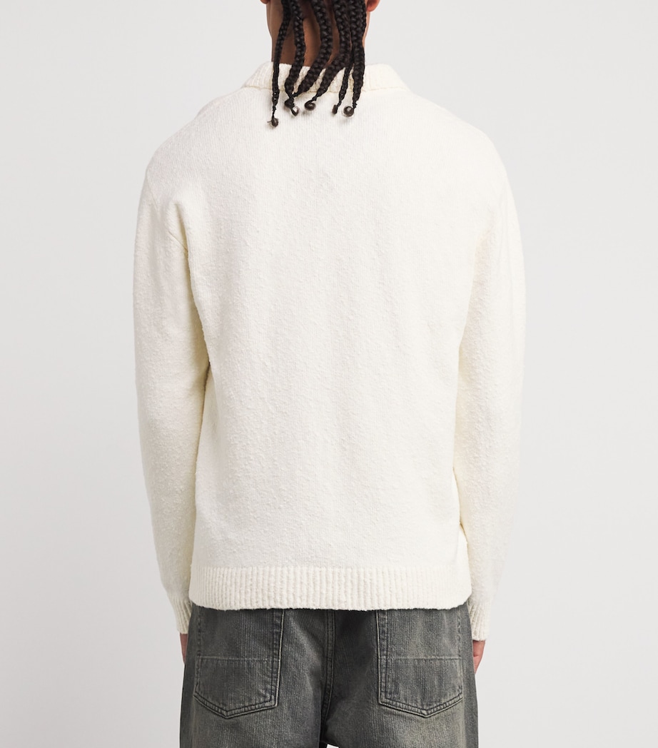 Cotton-Blend Bouclé Polo Sweater AGED WHITE Image 4