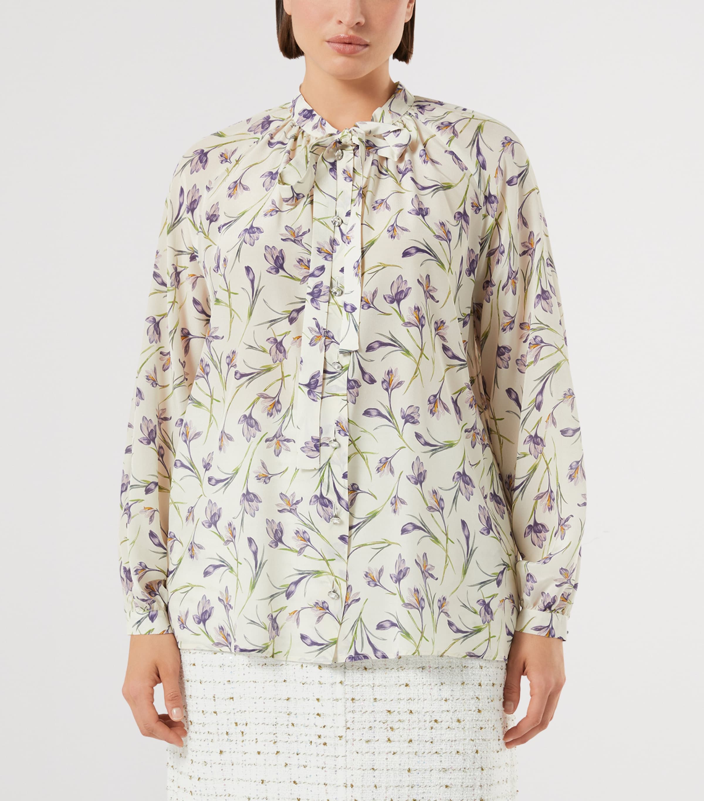 Marina Rinaldi Womens Silk Floral Print Blouse Ivory Image 2