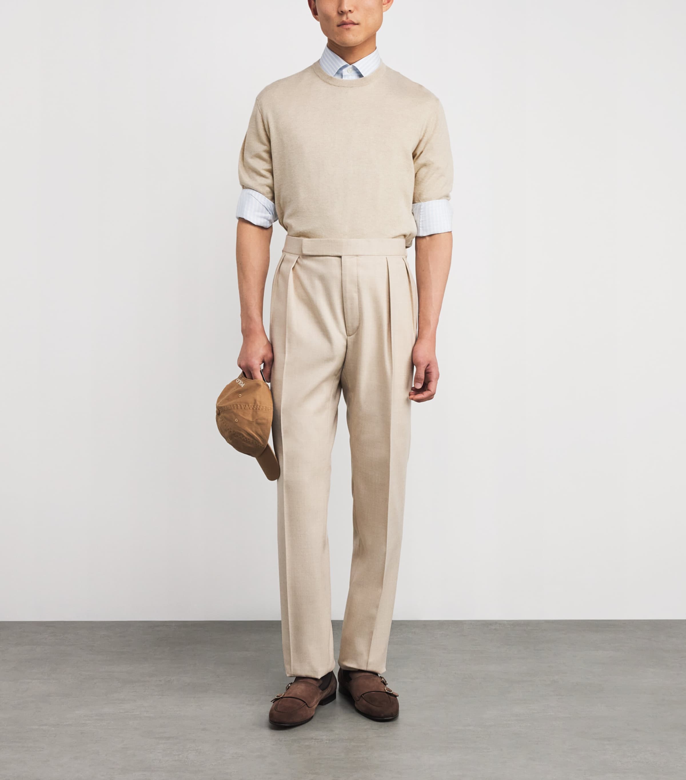 Cashmere Crew-Neck Short-Sleeve Sweater CHAMPAGNE Image 2