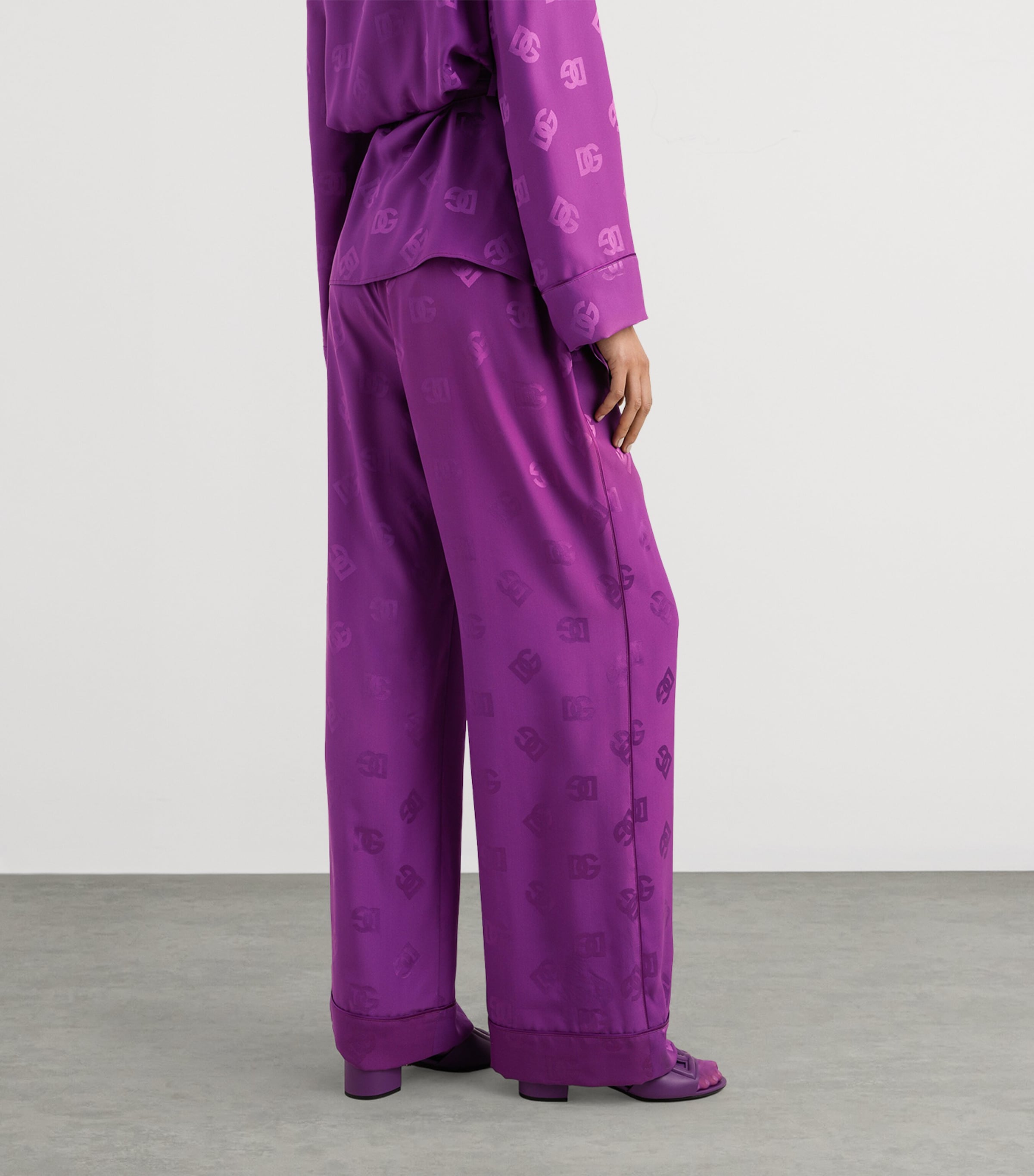 Silk Jacquard Wide-Leg Trousers F0571-PURPLE Image 5