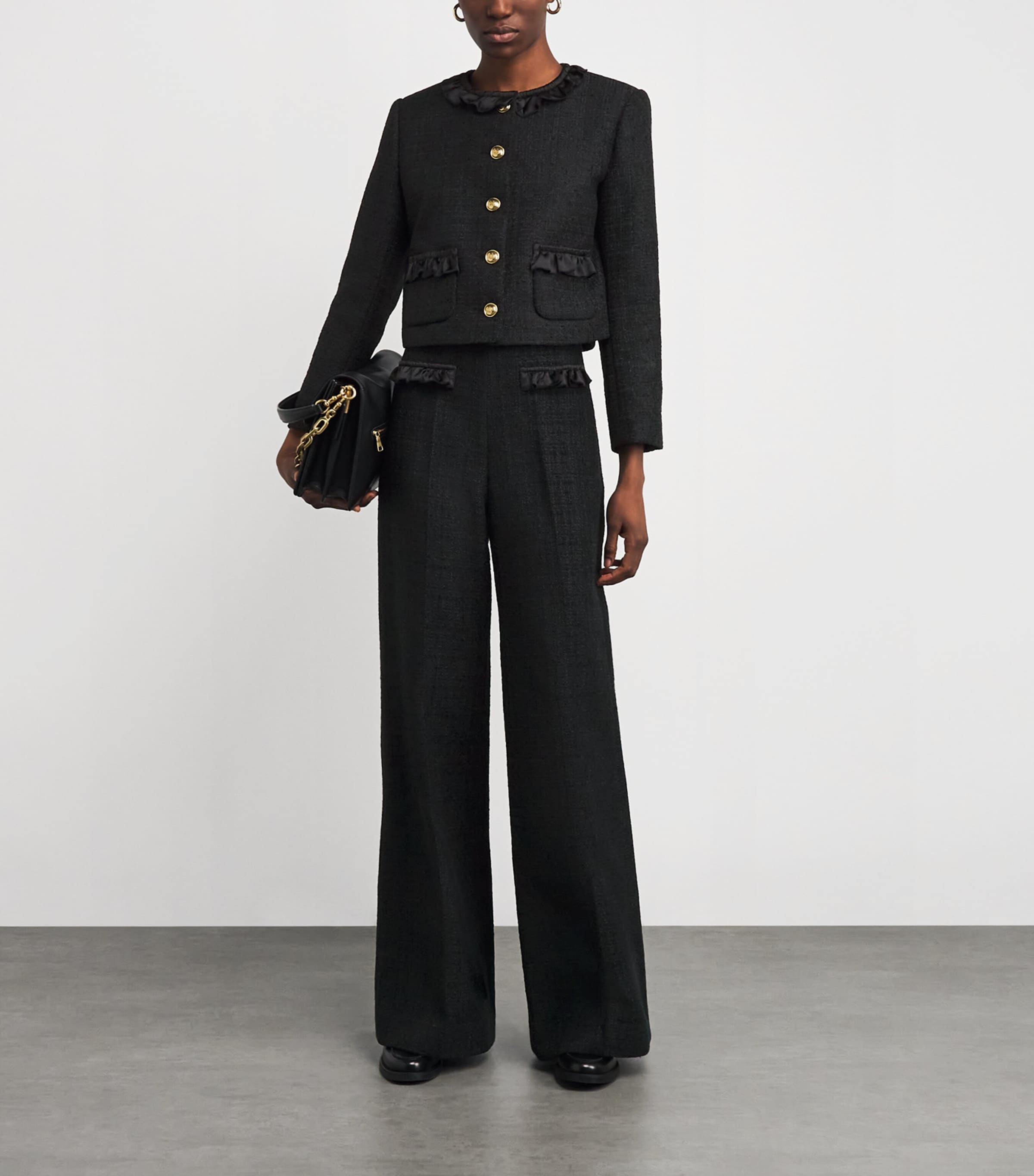 Tweed Ruffled Jacket BLACK Image 2