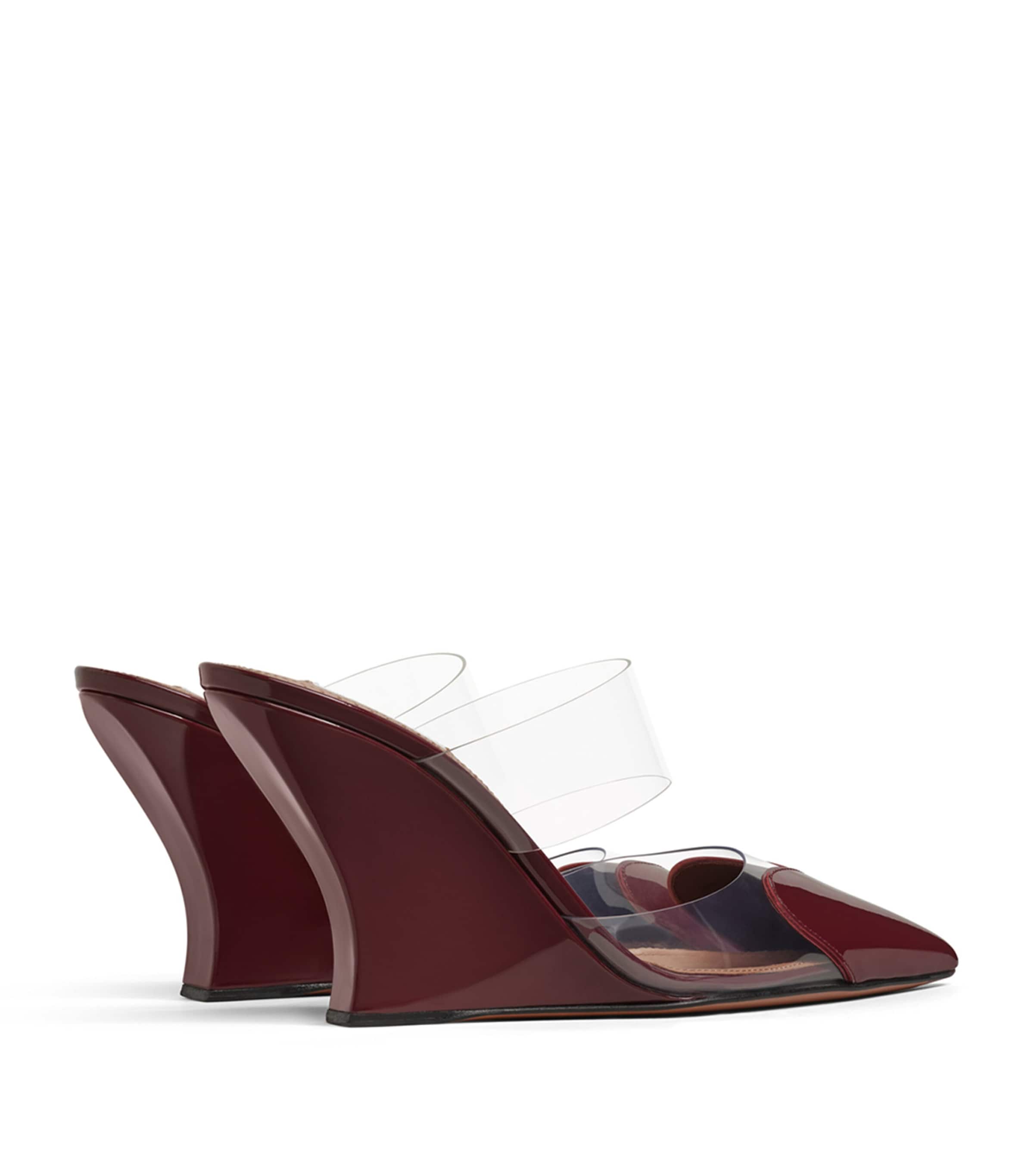 Alaïa Womens Leather-PVC Le Coeur Wedge Mules 90 Rouge Grenat Image 3