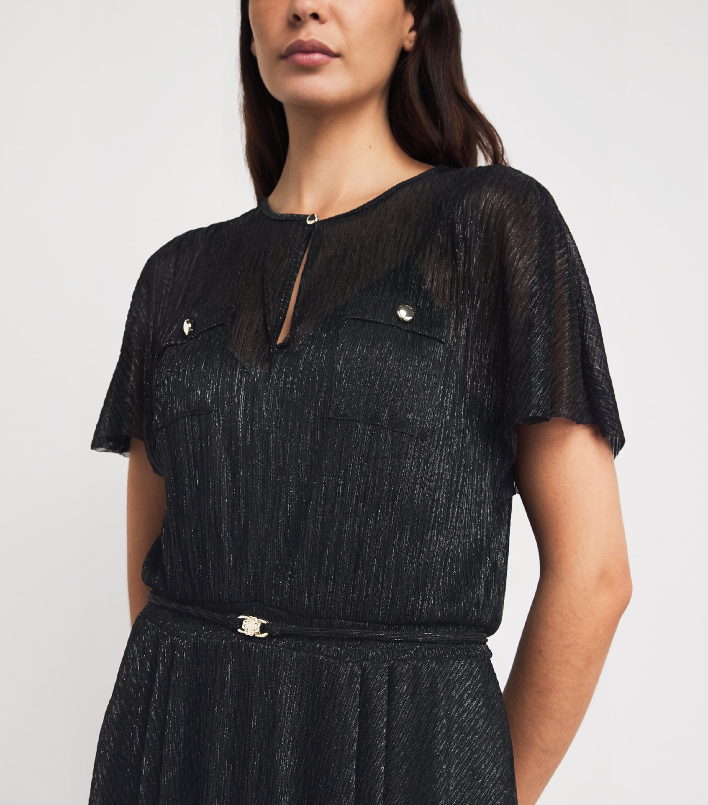 Metallic Sheer Midi Dress BLACK Image 6