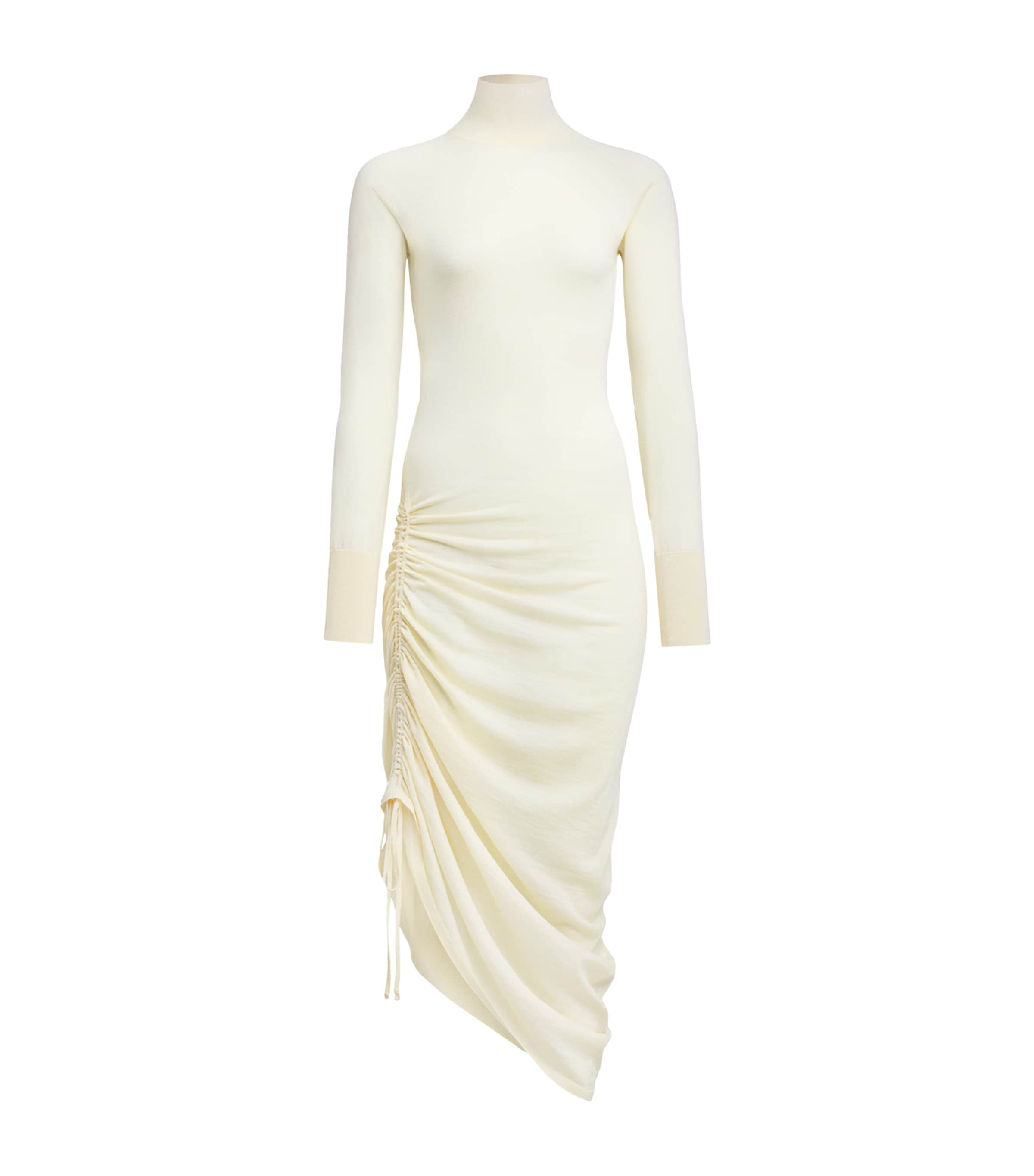 Alaïa Draped Merino Wool Midi Dress In Ivory