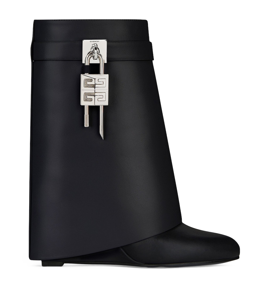 Leather Shark Lock Ankle Boots 90 BLACK Image 1