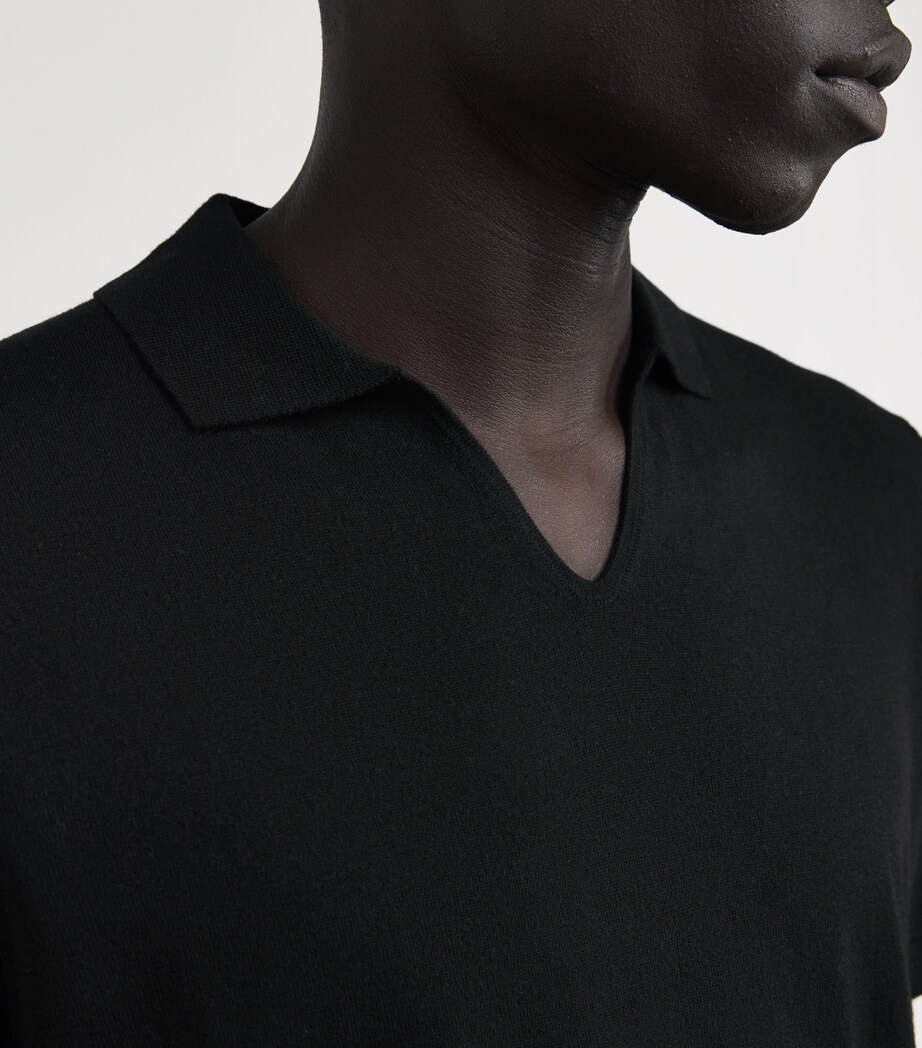 Wool-Cotton Open-Collar Polo Shirt 3000-BLACK Image 6