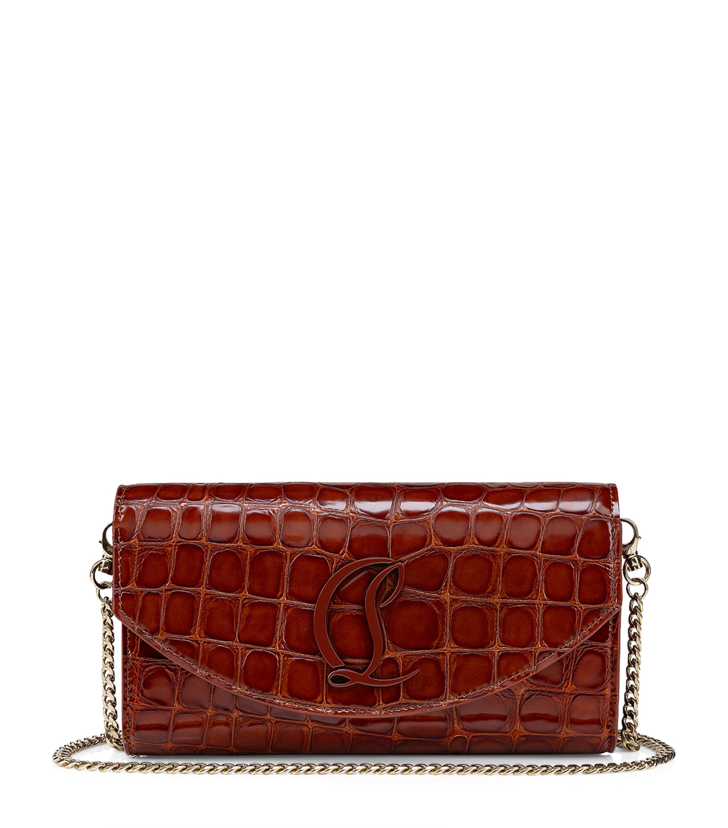 Christian Louboutin Loubi54 Alligator Embossed Leather Wallet On A Chain In Red